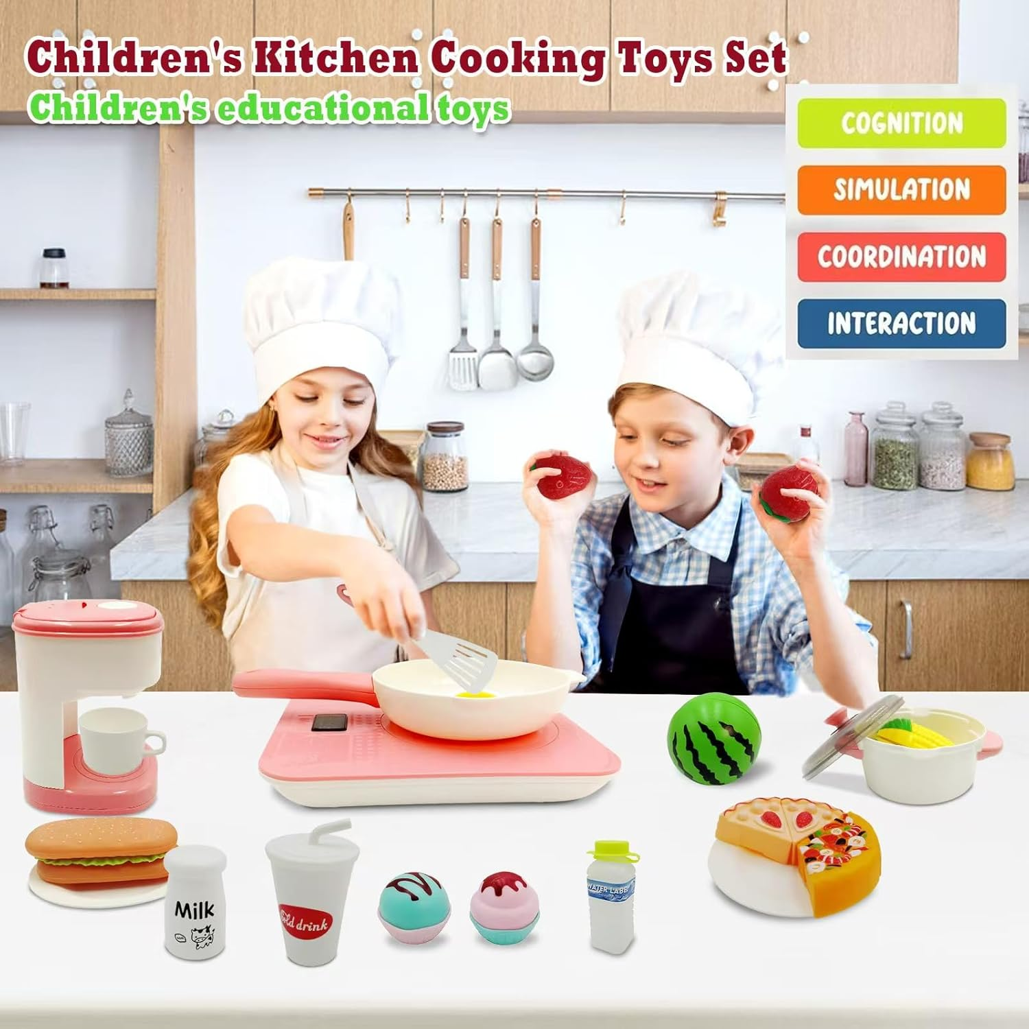 48-Piece Toddler Cooking Set with Realistic Stove & Utensils &ndash; Pretend Play Kitchen Toys for Kids (3-8 Years) Bpa-Free, Skill-Developing, Christmas Birthday Gift image number 2