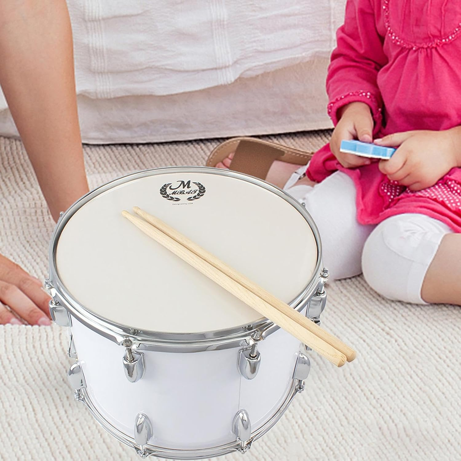 Marching Snare Drum, 14 Inch Musical Education Percussion Instrument with Drumsticks, Drum Key and Strap image number 4