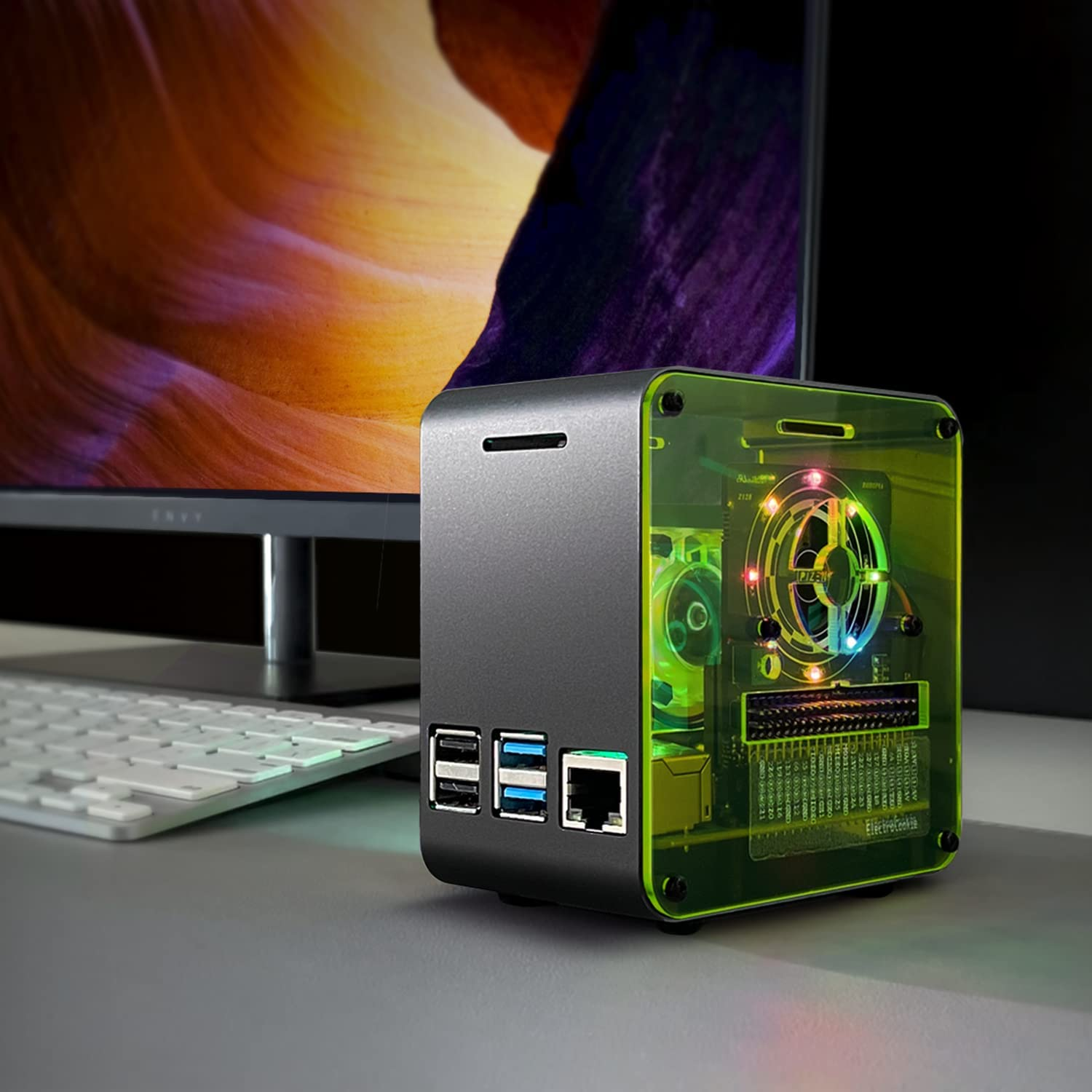 Electrocookie Raspberry Pi 4 Case, Aluminum Mini Tower Case with Cooling Fan and Color Changing Ambient Light (Black Neon) - 1.Matte Black image number 6