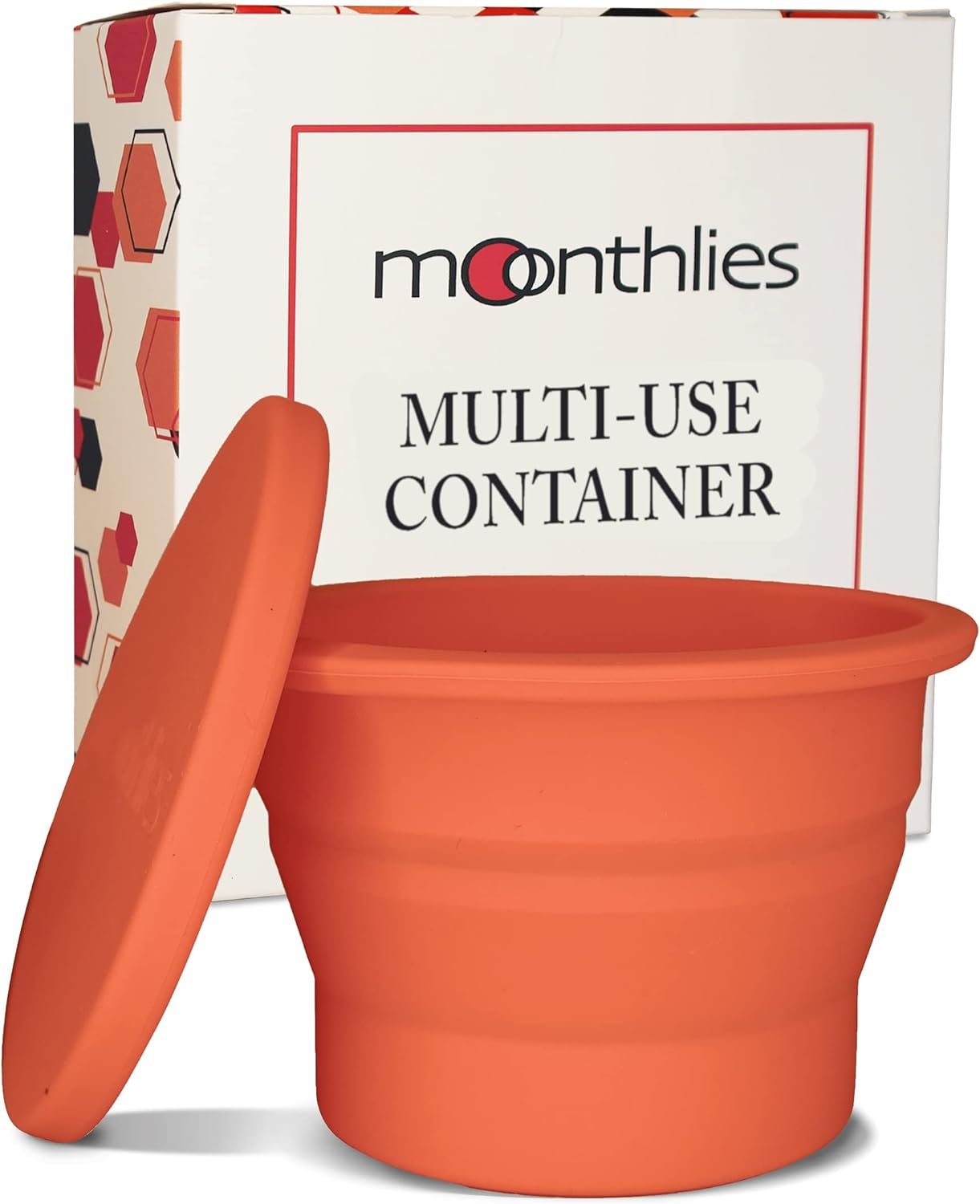 MOONTHLIES Multi-Use Container for Menstrual Cup / Disc | Public Restroom Cleaning or Travel Sterilizer | Collapsible Silicone Cleaner Case to Boil, Sterilize + Store Your Period Cups / Discs (Coral)