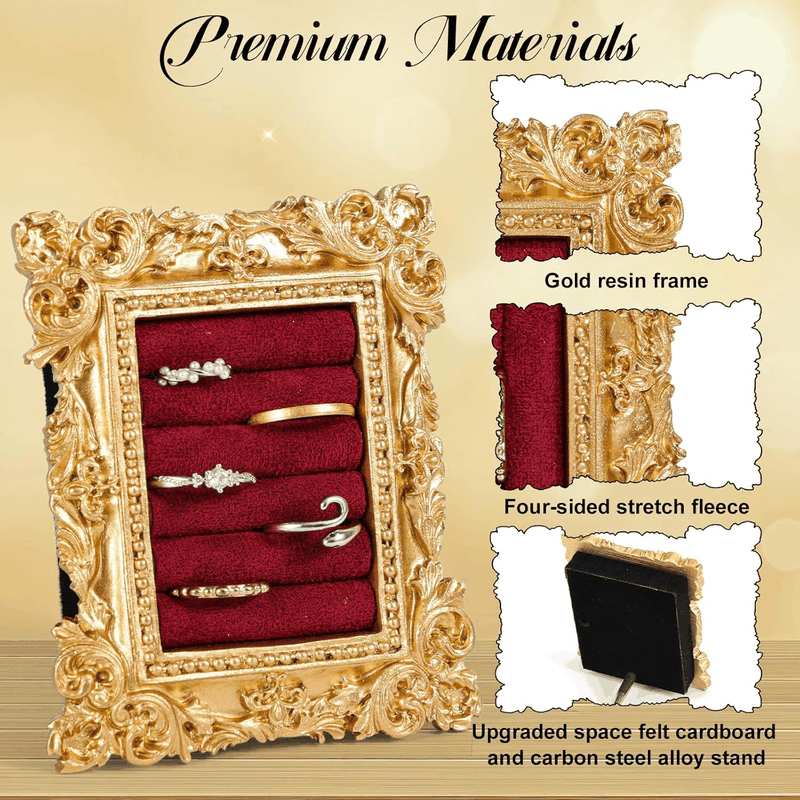 Vintage Ring Display Stand, Baroque Ring Holder Earring Display Tray Jewelry Organizer Birthday Engagement Wedding Decoration for Women (Wine Red) image number 4