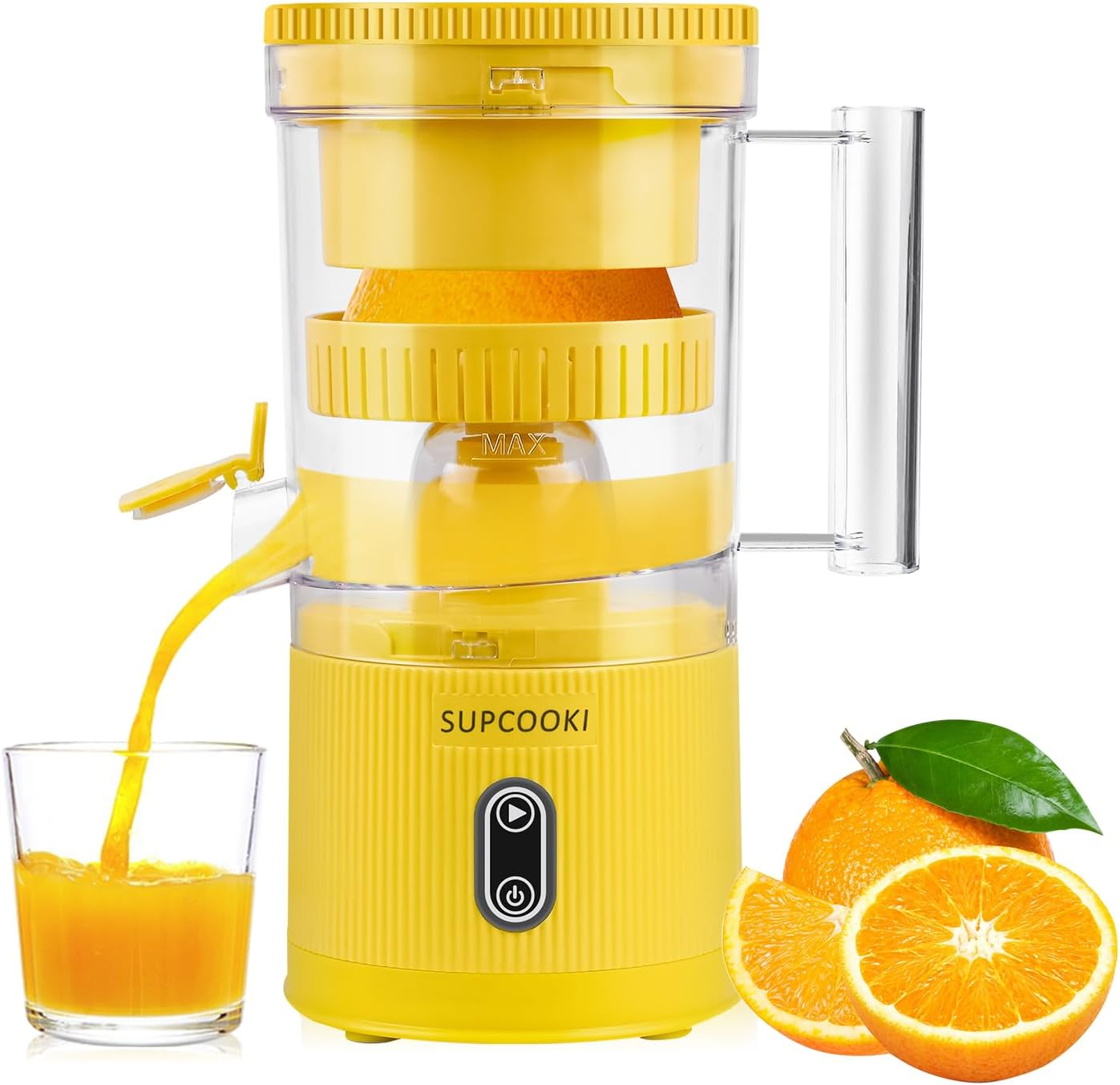 Electric Citrus Juicer, Rechargeable Juicer Machine with USB Cable and Cleaning Brush, Touch Button, Automatic Orange Lime Lemon Grapefruit Squeezer, Easy to Clean Portable Juicer, White