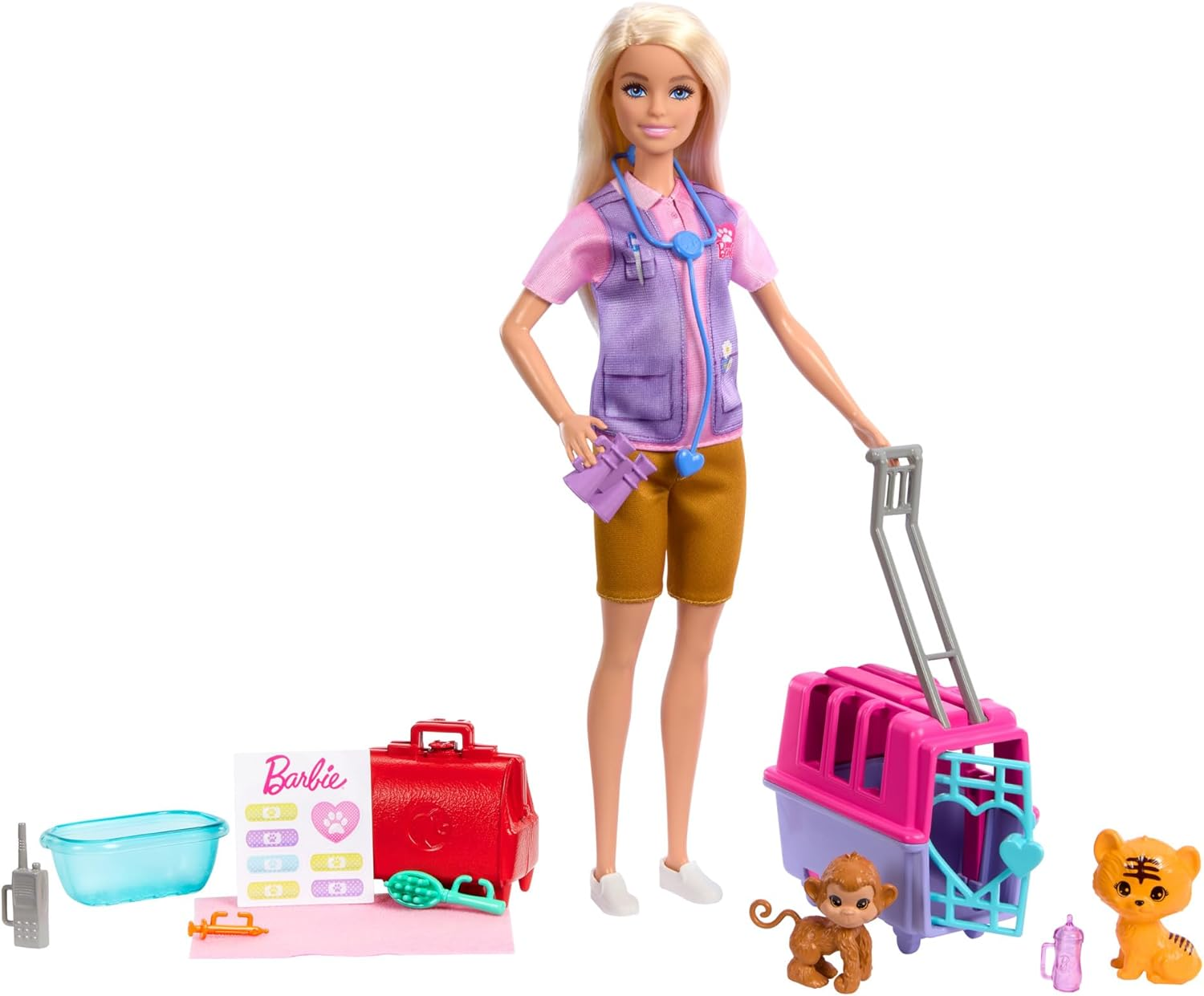 Barbie Careers Doll & Accessories, Animal Rescue & Recovery Playset with Blonde Doll, Baby Monkey & Tiger Figures, Carrier & More image number 4