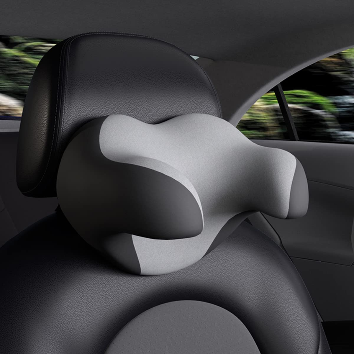 Car Headrest Neck Pillow Comfortable Memory Form Breathable Ergonomic Design Relieving Neck Stiffness and Adjustable Straps for Different Sitting Positing（Black Grey） image number 5