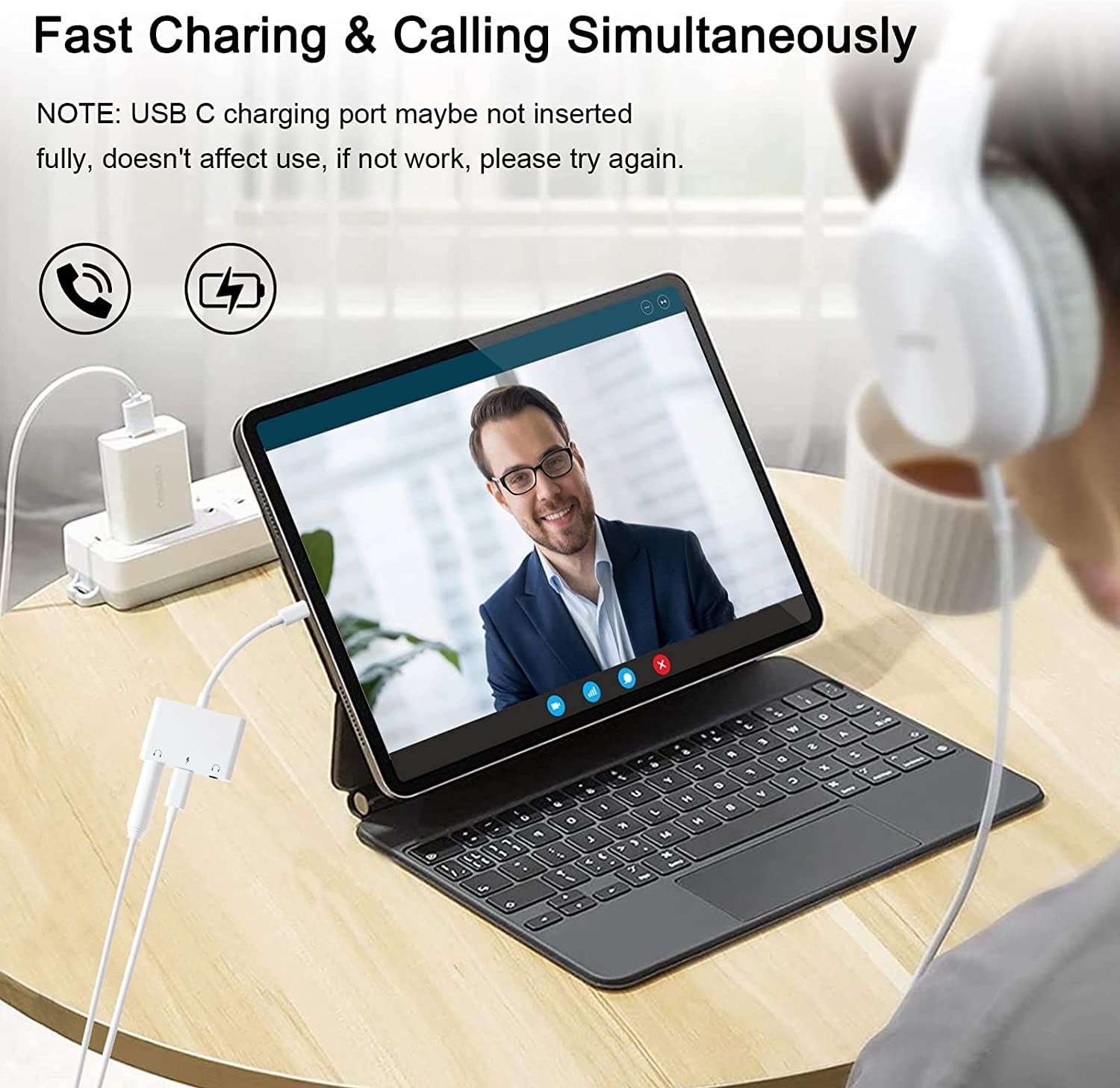 USB C to 3.5Mm Headphone Jack Audio Splitter,3 in 1 Dual 3.5Mm Headphone Jack+Usb C Audio Charge Adapter for Ipad Pro Google Pixel 2/2XL/3/3XL HTC U11 Macbook image number 4