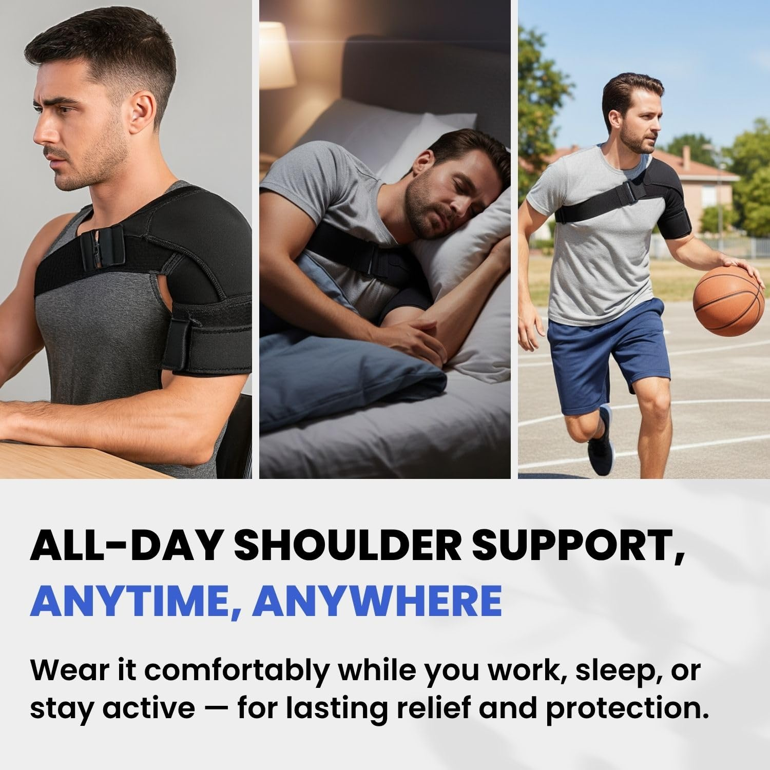 POAGL Shoulder Brace for Men Both Left and Right Arm | Pain Relief Torn Rotator Cuff Compression Support Sleeve Dislocation Stability Immobilizer Stabilizer Bursitis Injury (Black, X-Large) image number 1