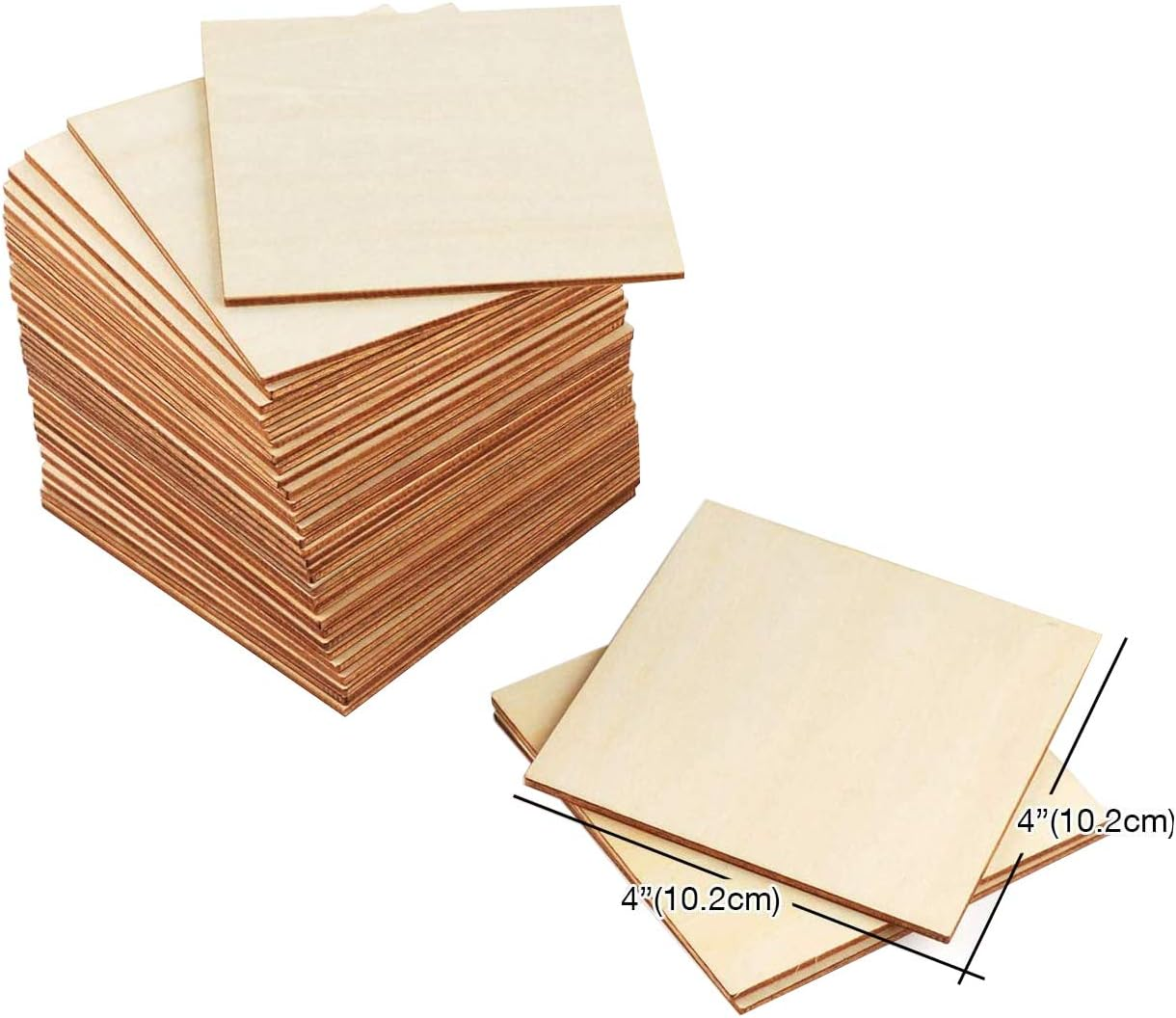 Unfinished Wood Pieces 50 Pcs 4X4 Inch Wooden Cutout Tiles Blank Wood Slices Wooden Squares for DIY Crafts Home Decoration Painting Staining Unfinished Wood Cup Coasters image number 5