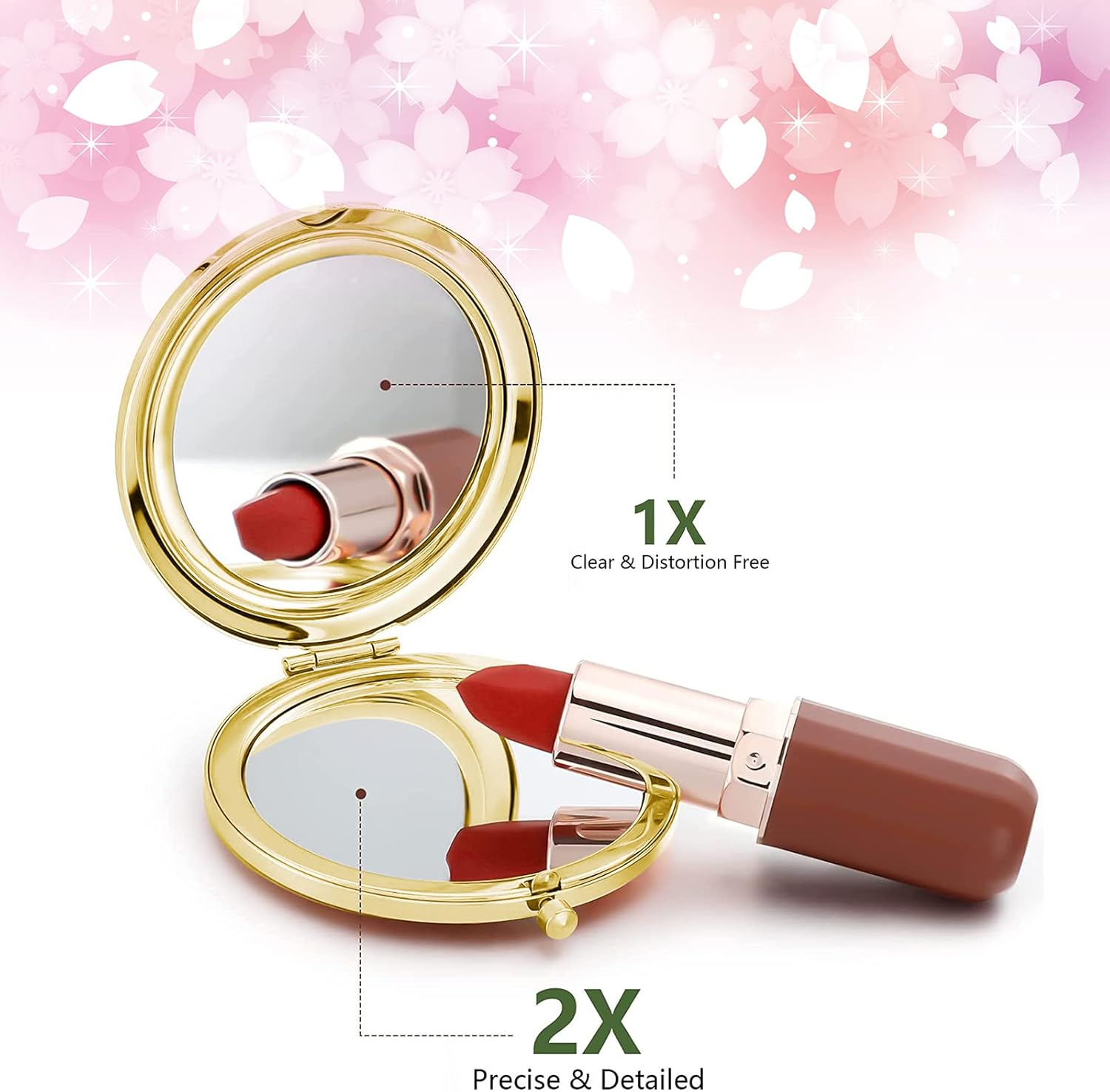 Compact Mirror for Women,Round Mini Pocket Travel Makeup Mirror,Pretty Portable Folding Small Pocket Mirror for Handbag,Purse,Double Sided Handheld Pocket Mirror（Golden Black Pineapple） image number 2