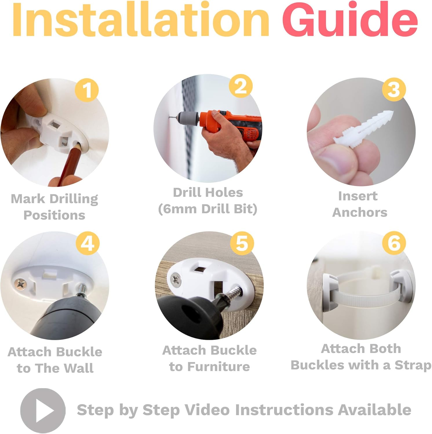 12-Pack Heavy-Duty Anti-Tip Furniture Straps - Inaya - Home Furniture Wall Anchors for Baby Proofing Dressers, Cabinets, Closets, Bookshelves and Tvs - Child Safety Earthquake Secure Mount Anchors image number 4