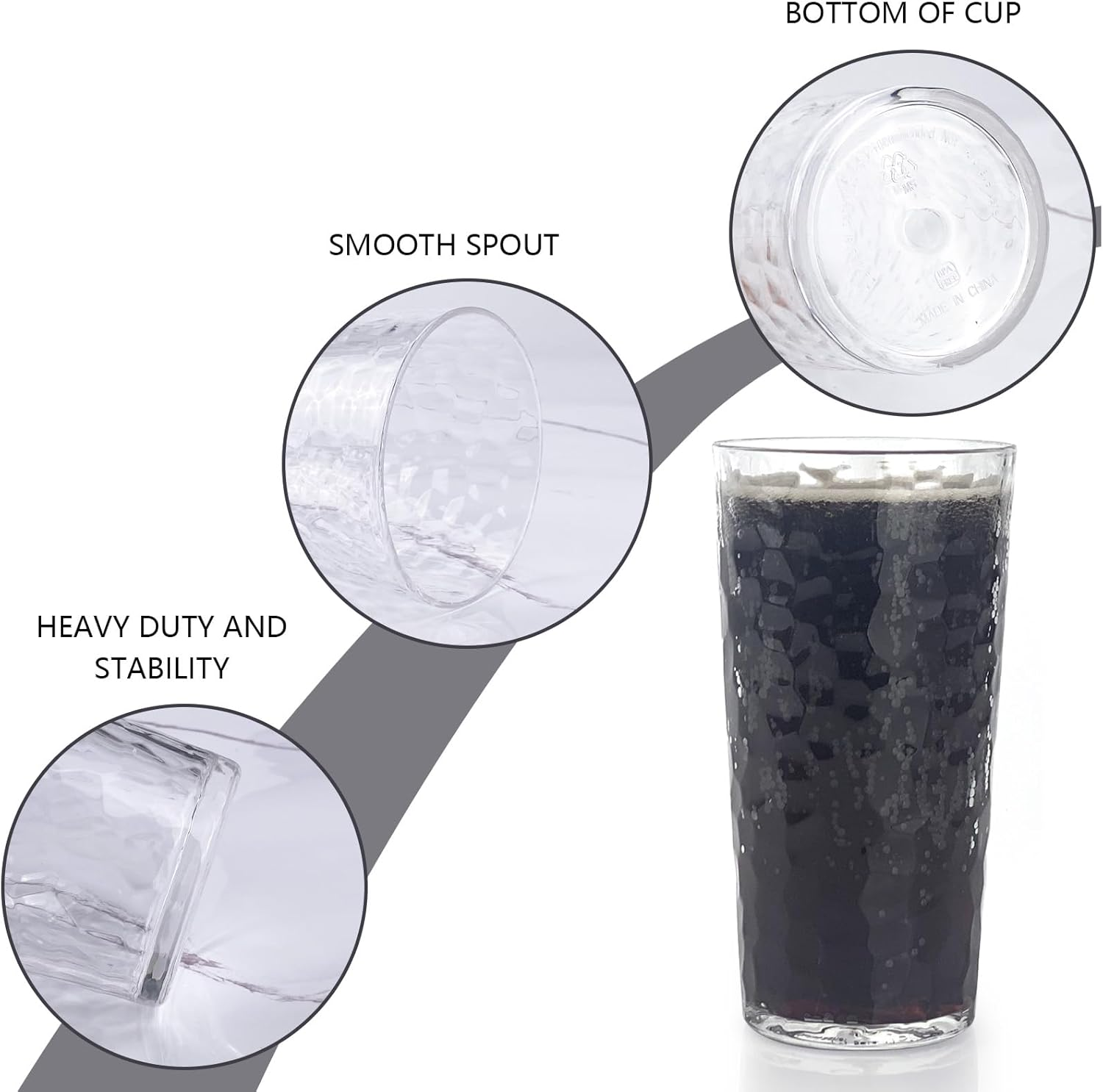 Yalin 24-Ounce Plastic Tumbler Acrylic Drinking Glasses, Reusable Plastic Cups, Stackable, Bpa-Free, Shatter Proof, Dishwasher Safe, Set of 8, Large, Clear, TG142 image number 2