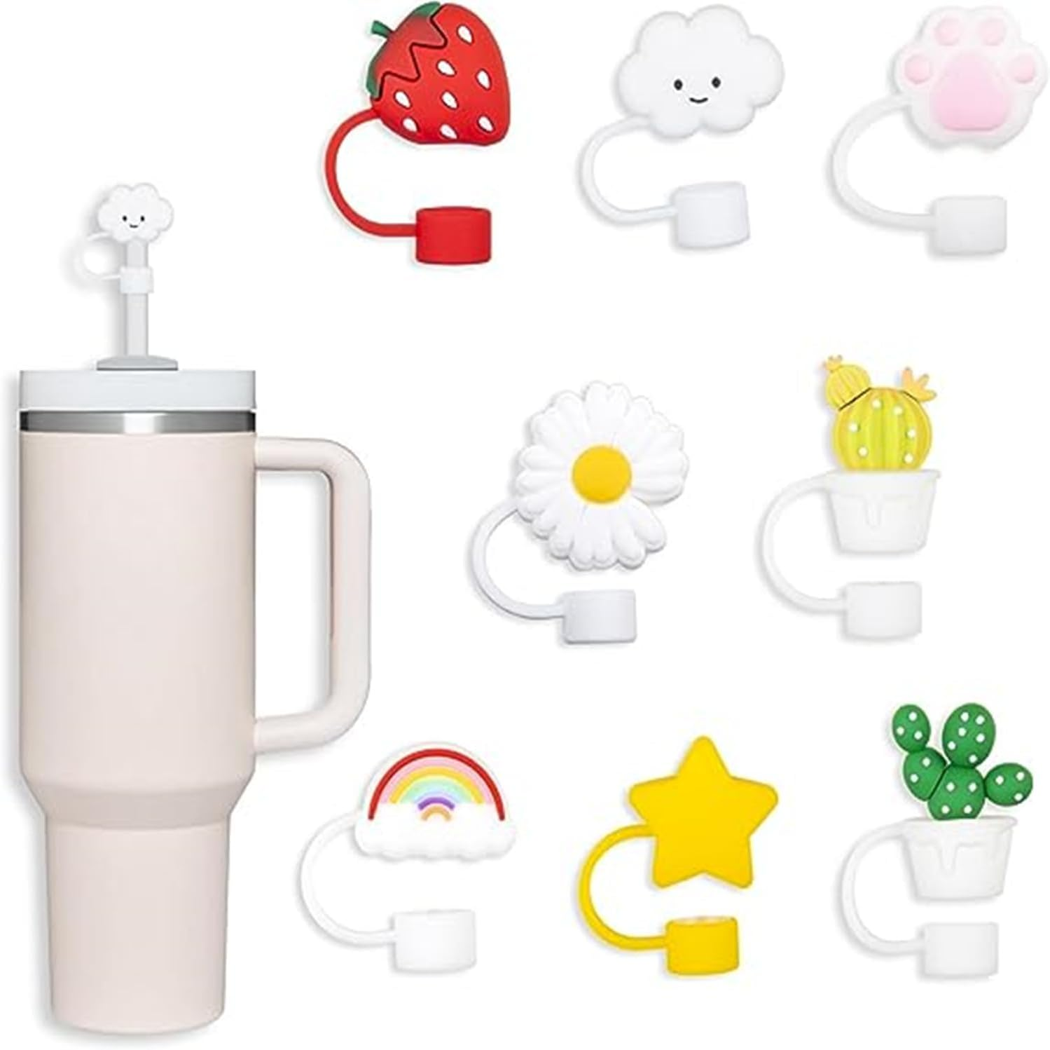 8 Pack Reusable Silicone Straw Covers - Dustproof & Splashproof, Cute Design Fits 8Mm/0.3In Straws, Bpa-Free Food-Grade Silicone, Eco-Friendly Straw Tips Protectors for Kids Adults, Dishwasher Safe image number 2