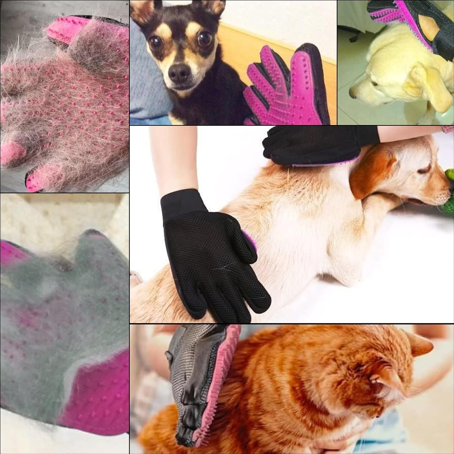 Pet Grooming Glove for Hair Removal and Bathing - 1 Pair Pet Hair Remover Glove for Cat/Dog/Rabbit/Horse with Long/Short Fur, Easy Mess Free Deshedding, BPA Free Pet Grooming Mitt (Pink) image number 1
