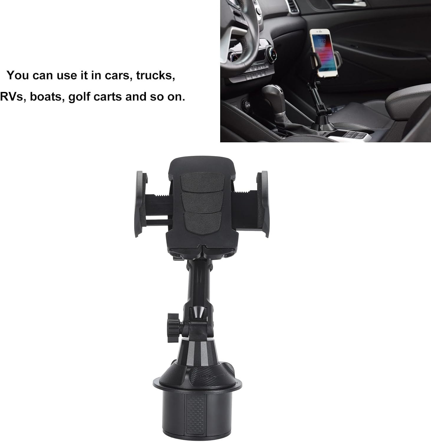 Cup Holder Phone Mount, ABS 360&deg; Rotation, Universal Cell Phone Holder for 4-7 Inch Smartphones with Long Neck, Adjustable Base for Car, Truck, Rvs, Boats, Golf Carts image number 3