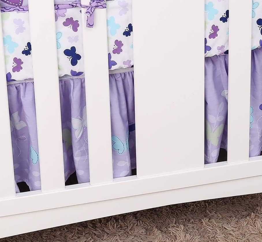 Luxury 4 Piece Butterfly Crib Bedding Set,Purple Crib Set for Baby Girls,Microfiber Printed Nursery Bedding Set with Comforter/Skirt/Crib Sheet/Blanket