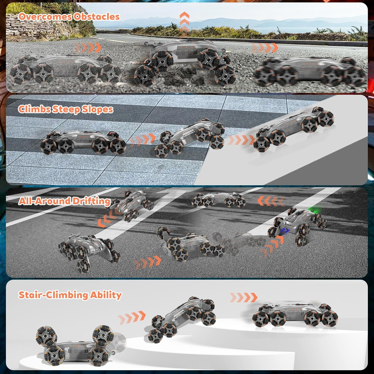 8WD Remote Gesture Sensing Stunt Control Car with Light Spray Effect, Music & Automatic Demonstration 8 Wheel 360&deg;Flip Double Sided Rotate Stunt Car, 2.4Ghz RC Car Toy for Age 3-6 7-13 Kids Gifts image number 4