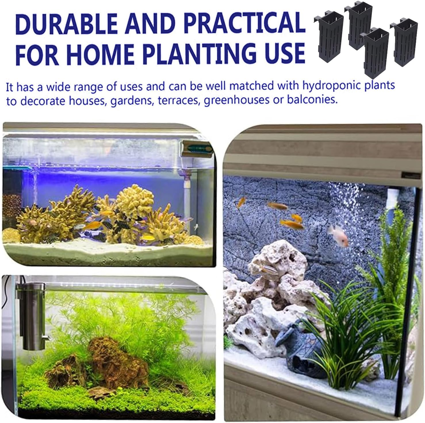 4Pack Aquarium Live Plant Holder, Hanging Planter Cups, Aquarium Plants Holders with Hooks and Suction Cups for Fish Tank Aquaponic Plant Cultivation and Aquascape Decorations (Black) image number 5
