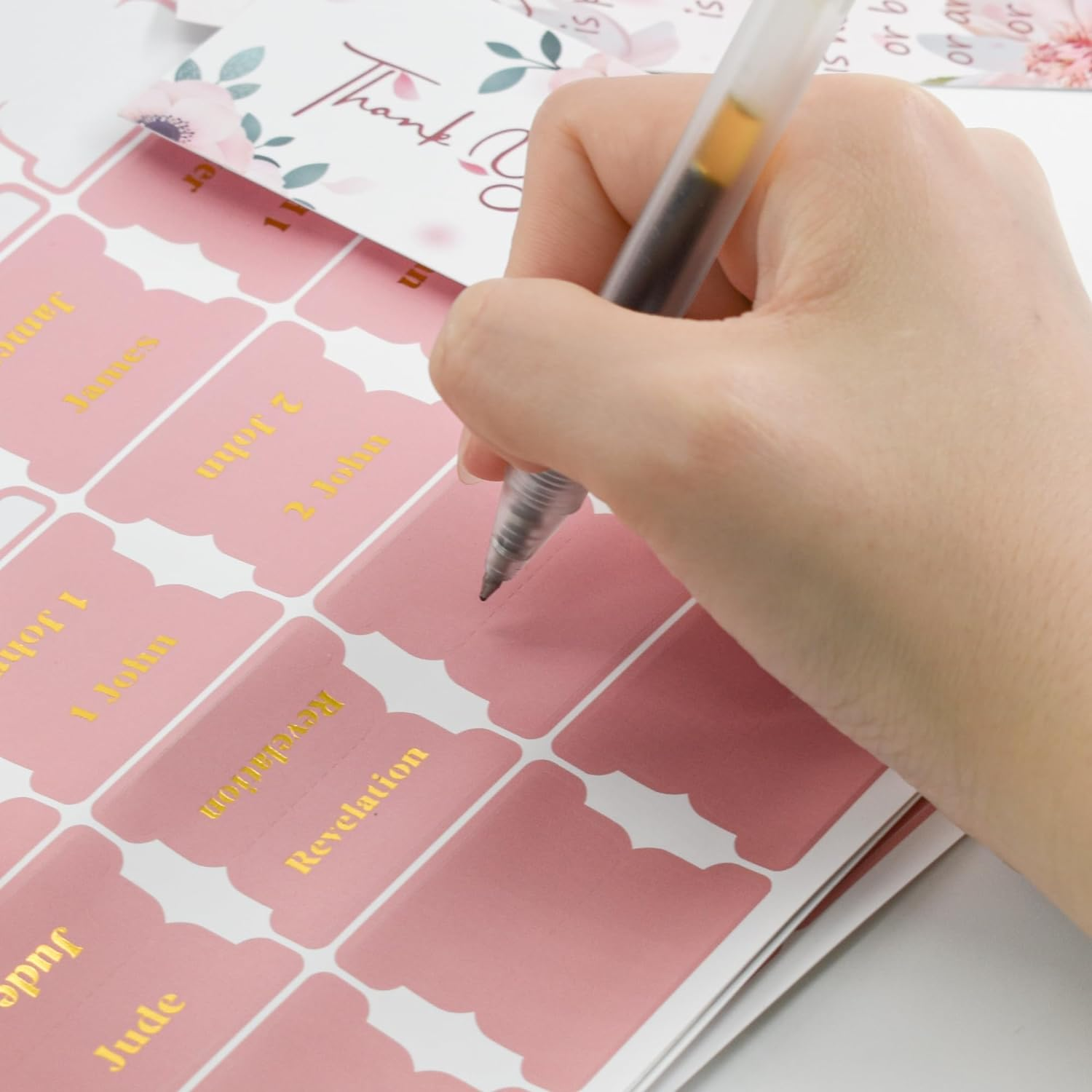 VANRA Bible Tabs for Women Study Bible Journaling Supplies Large Print, 96 Tabs Old and New Testament Studying with Blank Laminated Bible Tabs Pink (Gold Lettering) image number 1