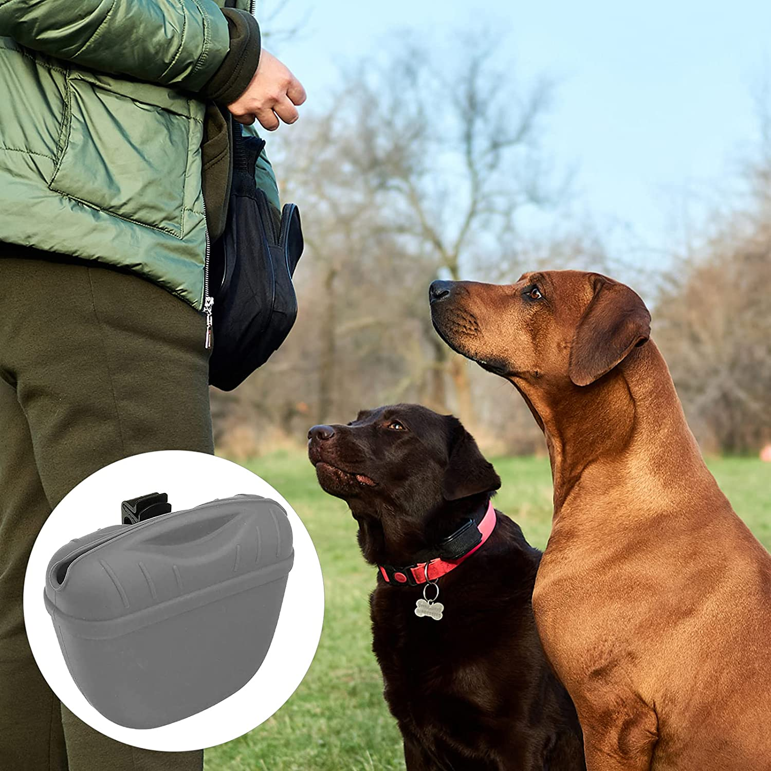 Pet Training Dog Treat Bag Pouch Silicone with Clip Waist Pack Feed Outdoor Dog Training Snack Bag Gray image number 2