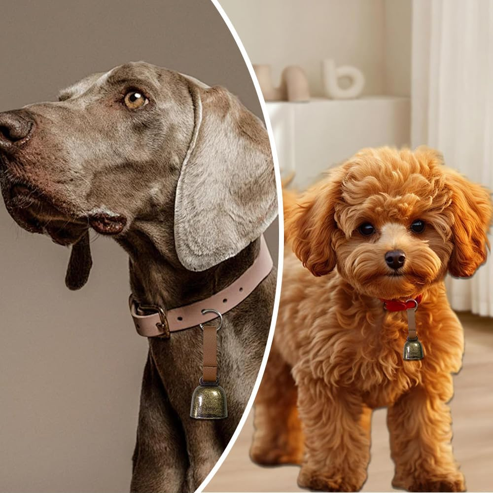 2 Pcs Small Cow Bell for Dog Collar with Leather Strap, Bear Warning Bell, Loud Cowbell, Anti-Lost Grazing Copper Training Bells, Pet Tracker Noise Maker for Puppies Cat Horse Sheep Goat image number 3