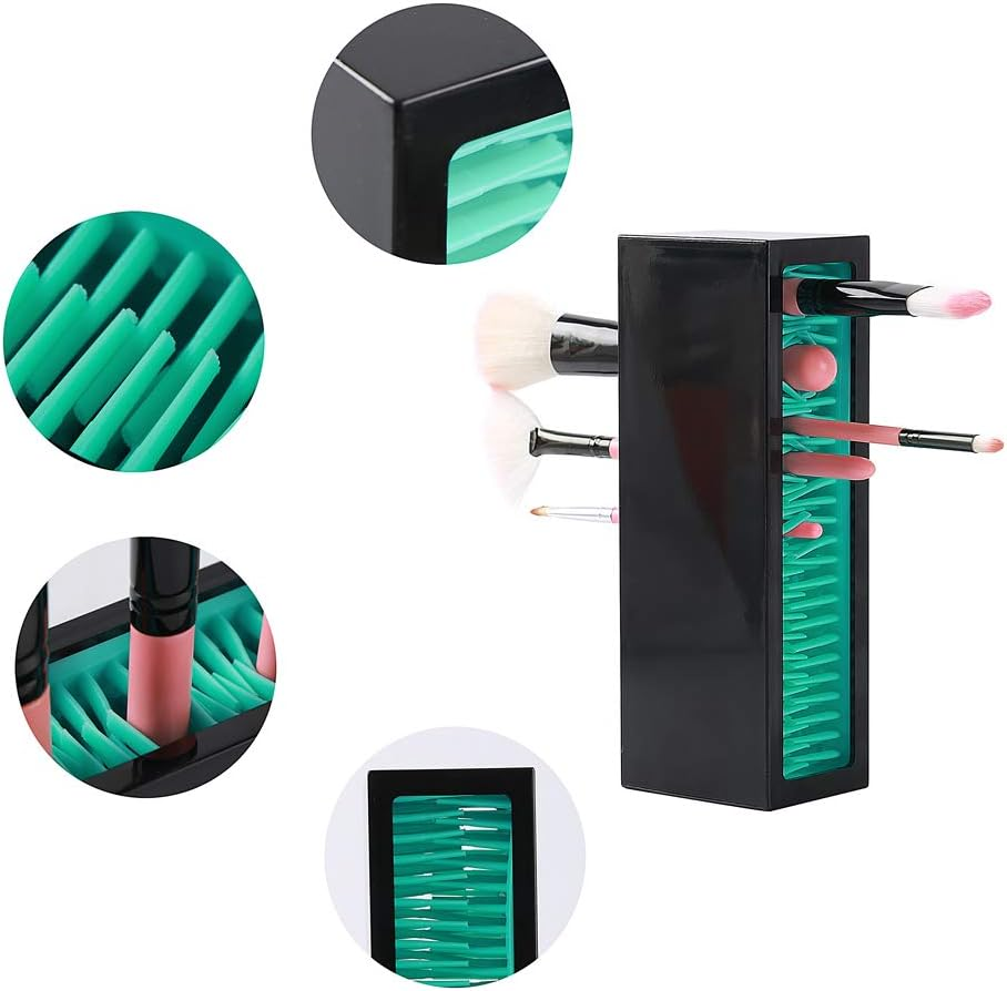 Makeup Brushes Holder Organizer, Silicone Vanity Air Drying Rack Display Storage for Brush, Eyeliners and More, Practical Cosmetic Tools Container (Blue-Black) - Blue-Black image number 3