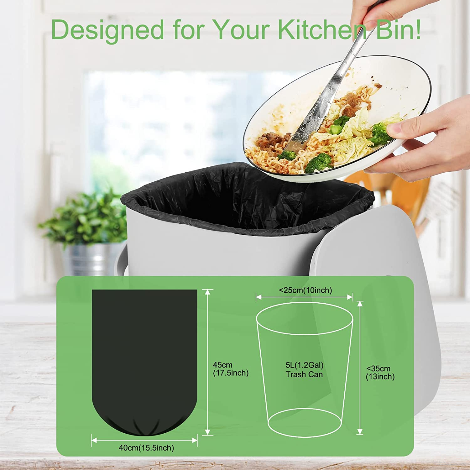 Biodegradable Trash Bags 120PCS, Aievrgad 5L/1.2Gallon Small Garbage Bags/For Countertop Bin. Bin Liner/Trash/Rubbish Bags, 100% Recycled,Tough, Degradable, Compost Bags for Food/Household-Black image number 4