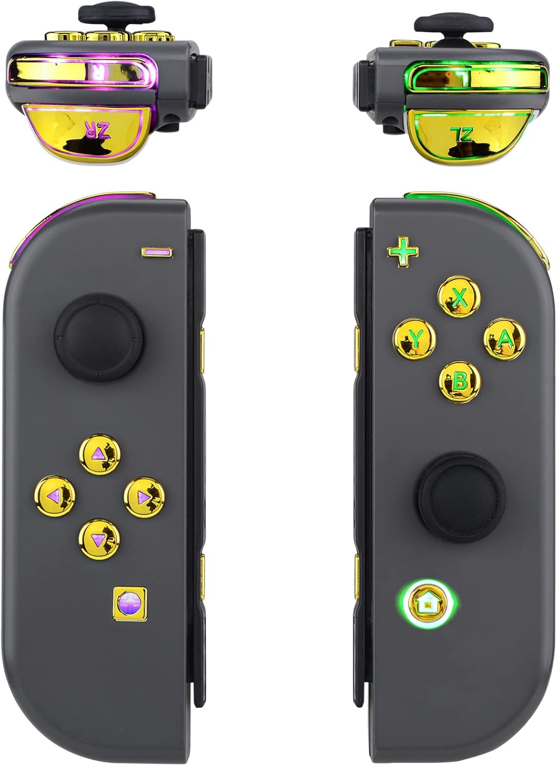 Extremerate 7 Colors 9 Modes NS Joycon DFS LED Kit, Multi-Colors Luminated Chrome Gold Classical Symbols ABXY Trigger Face Buttons for Nintendo Switch & Switch OLED Model Joy-Con - Joycon NOT Included image number 6