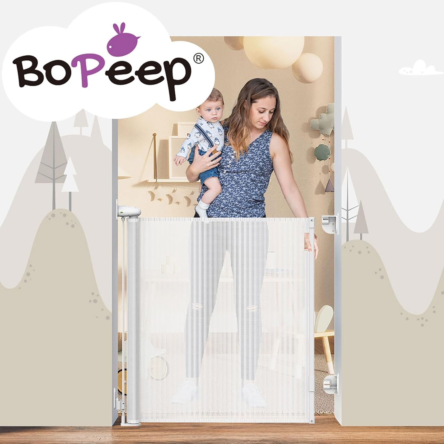 Bopeep Safety Gate, Adjustable Retractable Mesh Barrier for Children and Pets, Quiet Operation, Flexible Installation, Stair and Doorway Guard(150Cm X 89Cm, Grey) image number 3