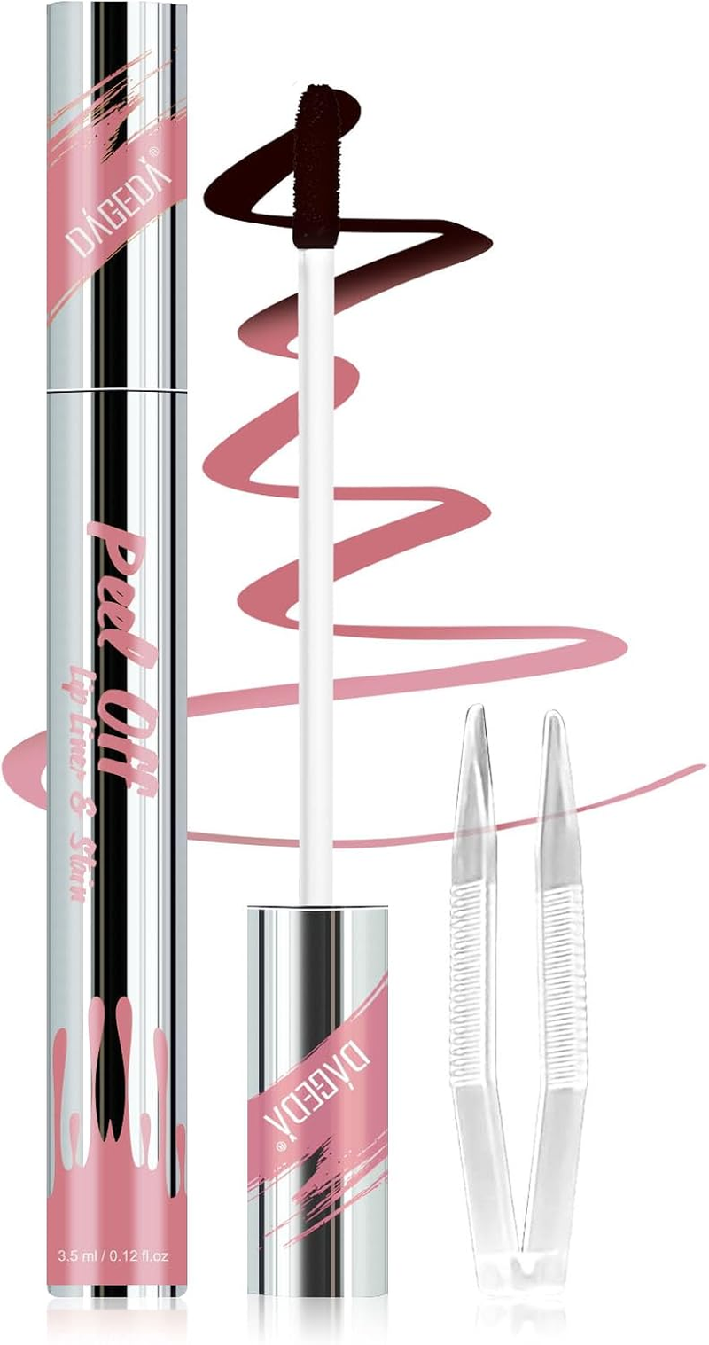 DAGEDA Peel off Lip Liner Stain, Tattoo Lip Liner Peel off Lip Stain with Tweezer, Transfer Proof, Waterproof, Long Lasting Lip Stain, Highly Pigmented Matte Finish Lip Tint Stain (Romance)