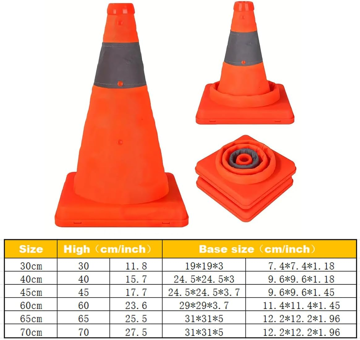 AIMALL 1Pcs Collapsible Traffic Cones, Reflective Road Parking Cones, Sizes 11.8 to 27.5 Inches High Visibility Cones for Driving and Road Safety, Easy Storage and Durable image number 6
