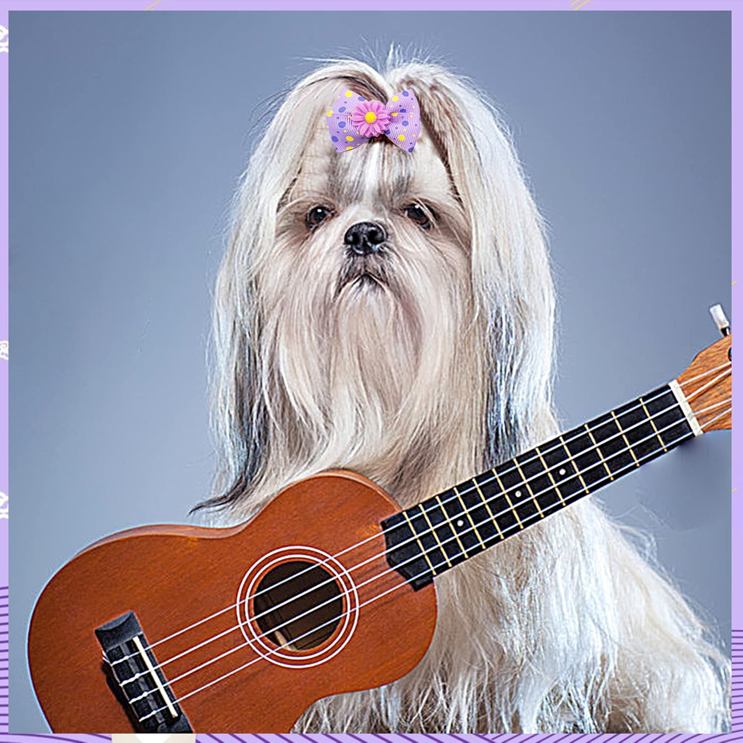 30PCS/15PAIRS Purple Dog Hair Bows with Rubber Bands Puppy Hair Bowknot Top Knot Elastic for Girl Female Doggy Cat Rabbit Poodle Pet Animal Grooming Accessories Attachment&hellip; image number 1