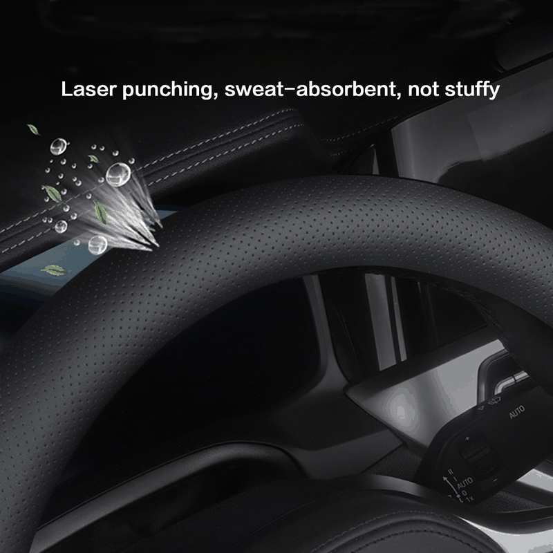 Car Steering Wheel Cover Compatible with Hyundai Elantra Tucson Sonata Santa Fe Elantra GT 14.5-15 Inches, Ultra-Thin Design Premium Nappa Leather (Black-A) image number 3