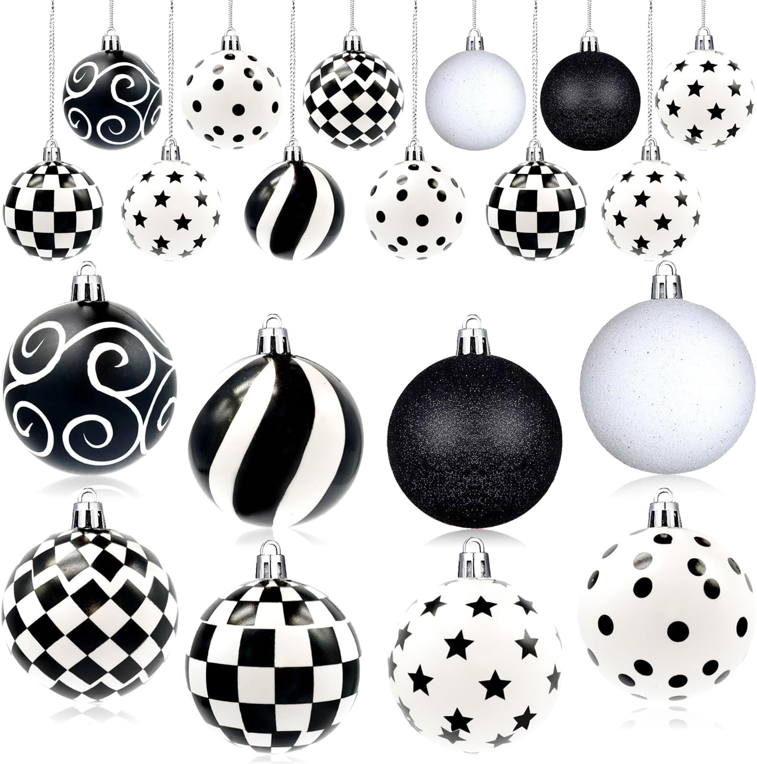 24 Pieces Black and White Winter Balls Dot Hanging Christmas Ball Christmas Polka Dot Ornaments Farmhouse Christmas Ball Ornaments Black and White Checkered Ball Ornament for Christmas Tree Decor image number 2