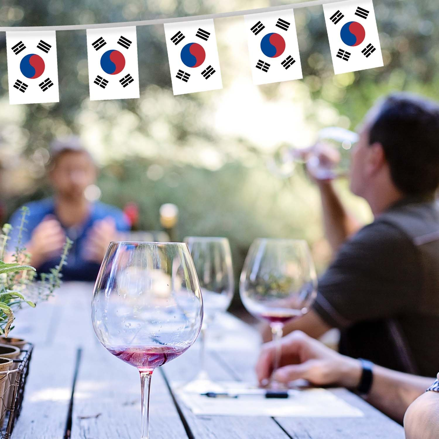 32FT Small Korea Pennant Flag Bunting,30 PCS Mini String Banner Strip South Korean National Decor Rectangle for Holiday Restaurant Home Party School image number 2