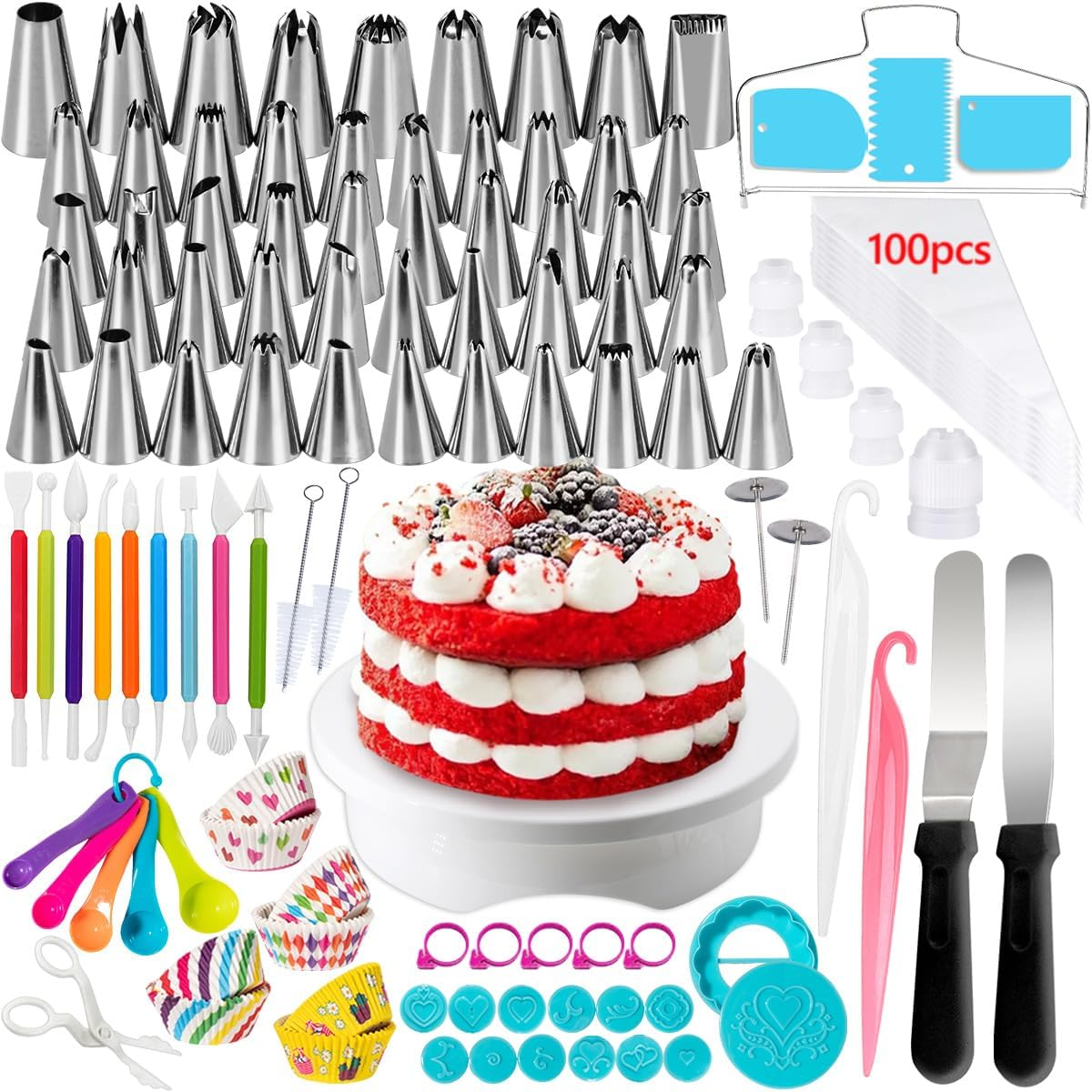 Cake Decorating Turntable, Gyvazla Cake Decorating Equipment, Cupcake Decorating Kit Supplies Rotating Turntable, Coupler, Frosting, Piping Bags and Tips Set, Icing Spatula, Pastry Tool, Cake Scrapers image number 5