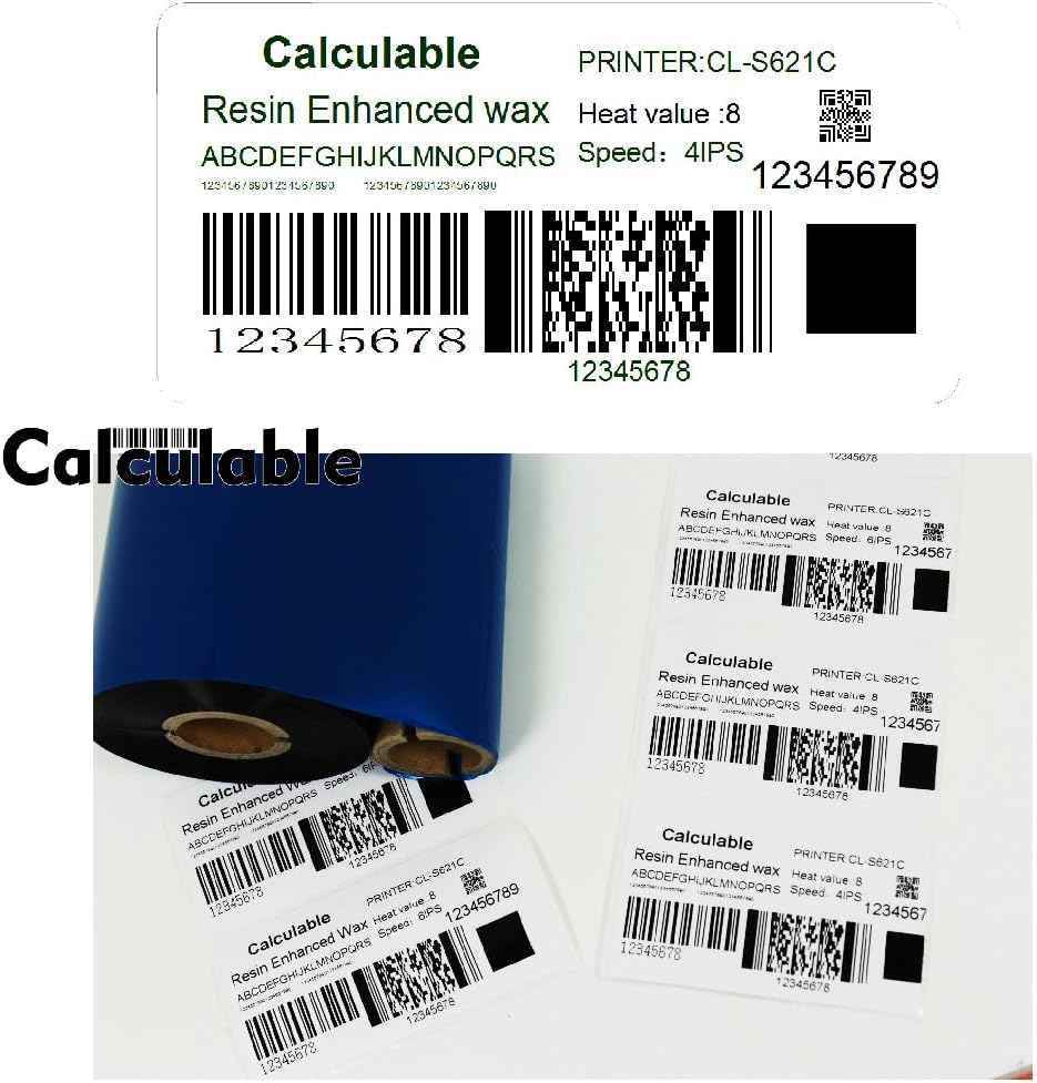 Calculable Resin Enhanced Wax 4.33" X984' (110Mm X 300M) 1" Core 1" Vice Core Ultra Durable Thermal Transfer Wax Ribbon for Zebra Desktop Printer S4M Z4M 105SE 105S 105SL 105Slplus 160S S500 S600.Etc - Resin Enhanced Wax 4.33"X243'-12Pcs image number 4