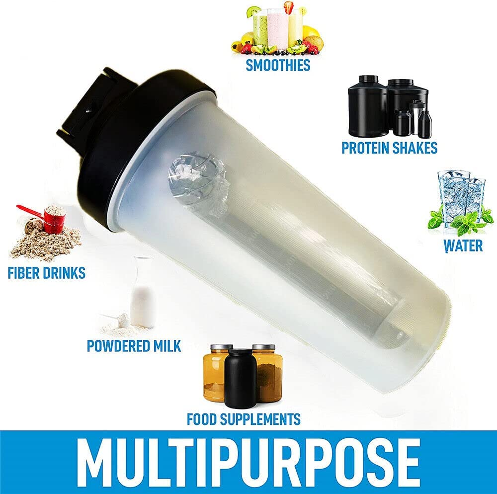 LEDON 700Ml Shaker Ball Sport Bottle Cup GYM Protein Supplement Drink Blender Mixer Leak Proof Sport Drink Bottle with Measurement Markings (3X)