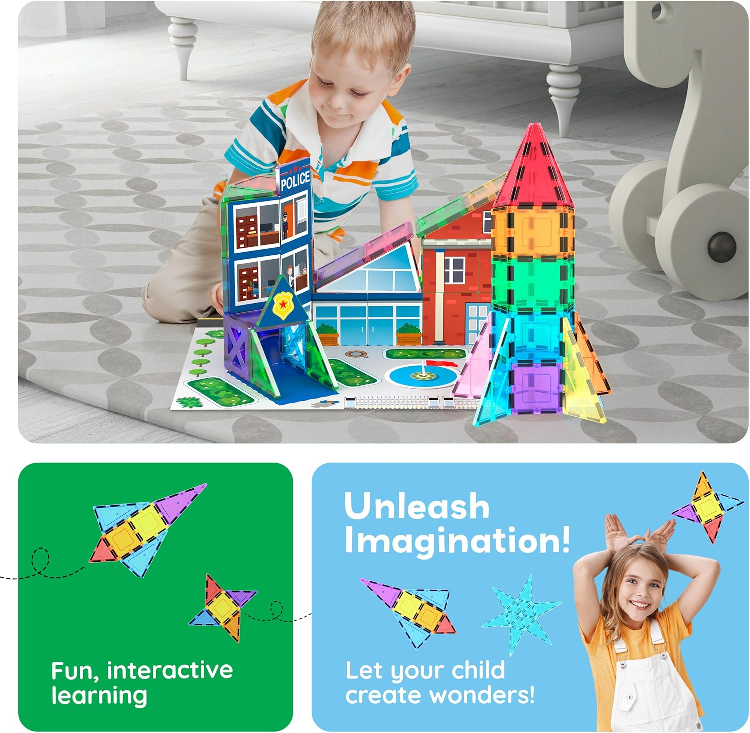 Picassotiles 32 Piece Magnetic Building Block Rocket Booster Theme Set Magnet Construction Toy Educational Kit Engineering STEM Learning Playset Child Brain Development Stacking Blocks Playboard PT32 image number 4