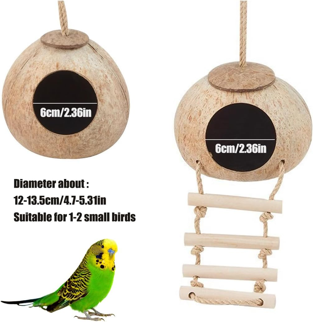 AIMALL Natural Coconut Shell Bird Nest, Spacious and Secure Habitat for Parrots and Parakeets, Easy to Install, Ideal for Nesting and Play, Natural Finish image number 4
