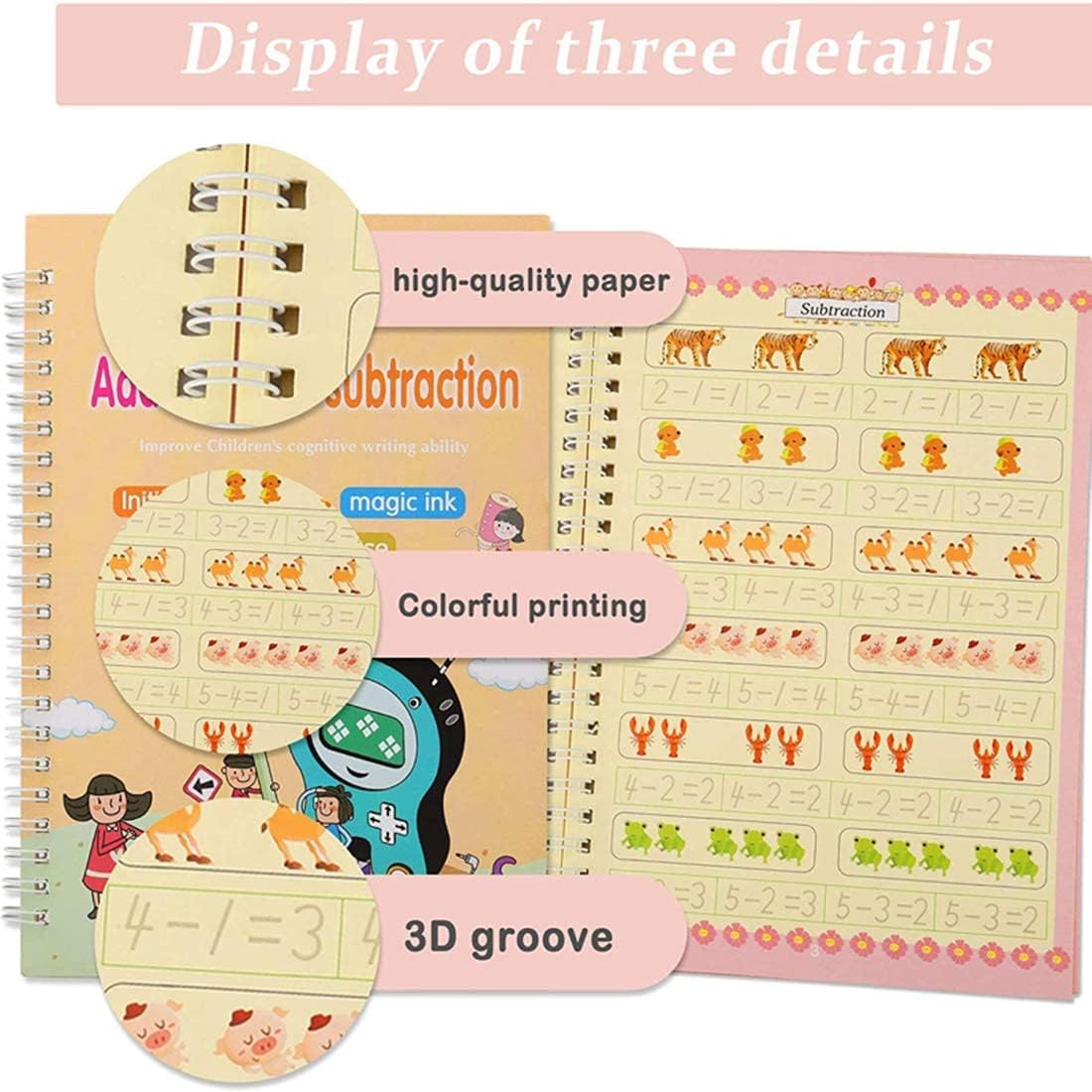 Magic Practice Copybook - Handwriting Practice Workbook for Kids, Magical Reusable Writing Practice Book with Magic Pen, Tracing Groove Book for Children Learning - 4 the Print Book Set image number 3