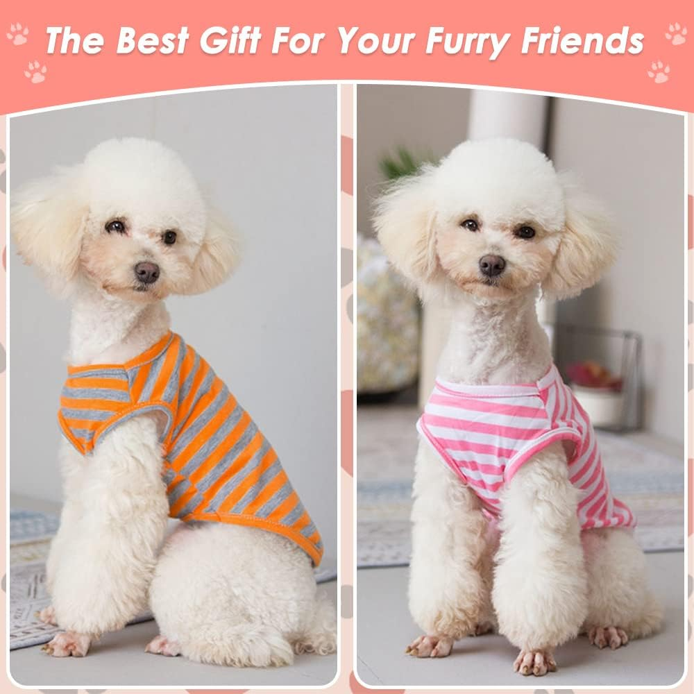 Slowton Dog Shirts Cotton Striped T-Shirts, Breathable Basic Vest Dog Clothes Sweatshirt for Small to Medium Dogs, Fashion & Cute Color for Boys and Girls