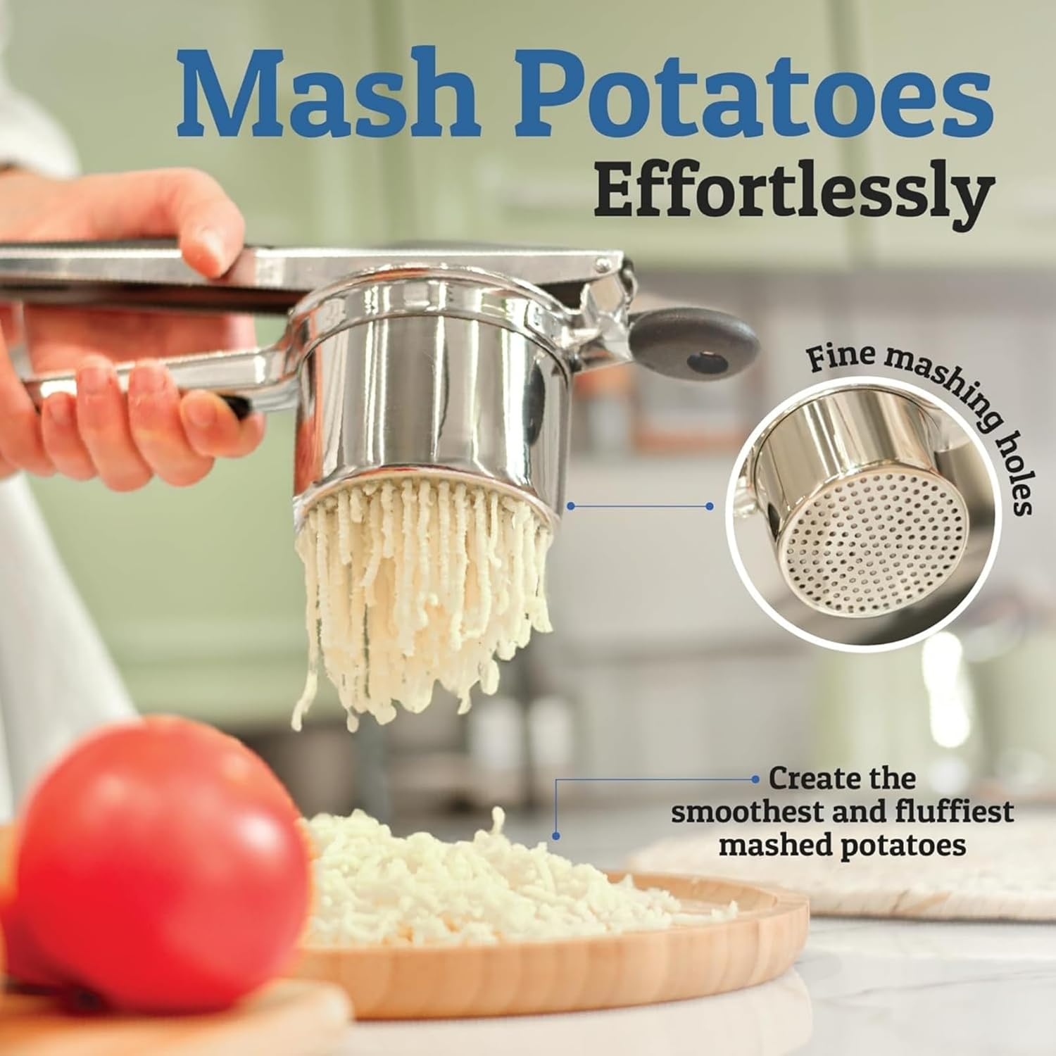 Potato Ricer, Heavy Duty Potato Masher with 3 Interchangeable Discs, Potato Ricer Stainless Steel for Fluffy Mashed Potato, Potato Press, Fruit Juicer, Food Press Squeezer Too 15Oz image number 2