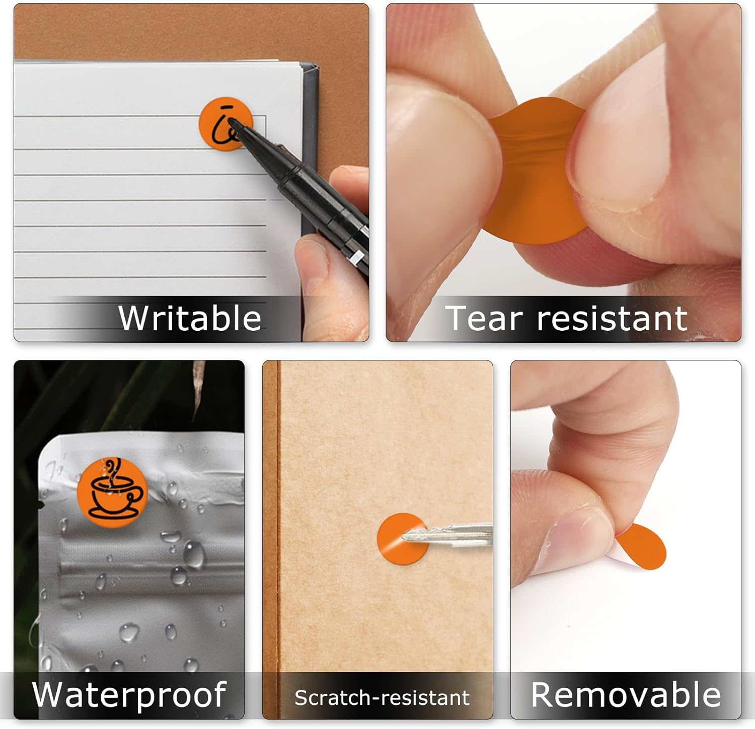 Orange Dot Stickers 1/2 Inch Vinyl Self-Adhesive Waterproof Colored Circle Labels Removable Color Coding Decals round Tag for Office Inventory 2600 PCS - Brown image number 4