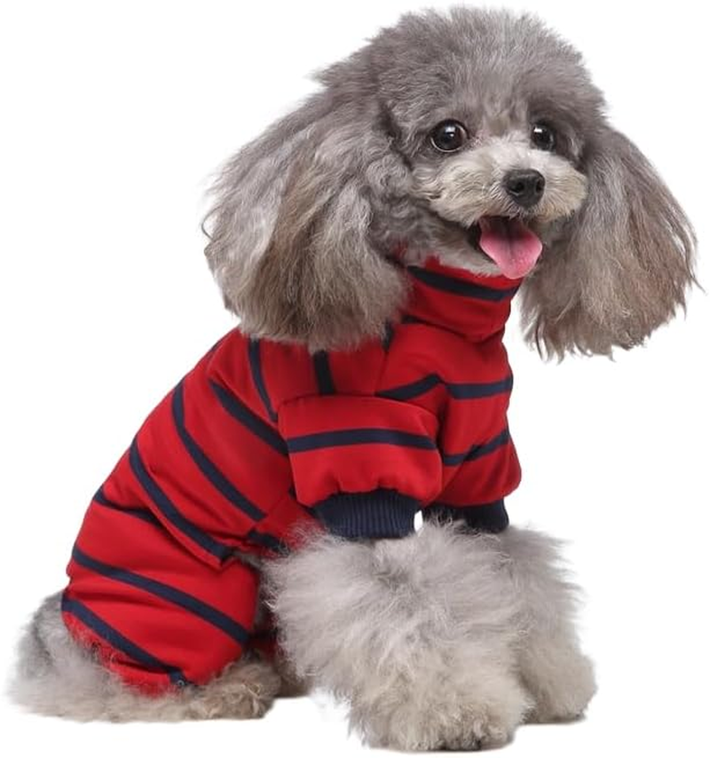 Striped Dog Pajamas for Small Dog Cooling Puppy Pullover Jumpsuit Stretchable Breathable Pet Pjs Summer Spring Pyjamas (Red, L) image number 1