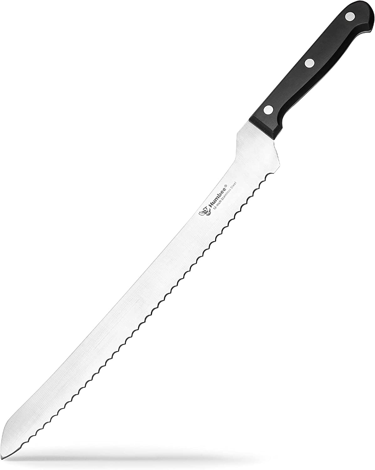 12 Inch Serrated Offset Bread Knife, Premium Stainless Steel Blade with Wave Edge, Full Tang Handle, Razor Sharp for Bread, Durable Professional Kitchen Knife, Black image number 2