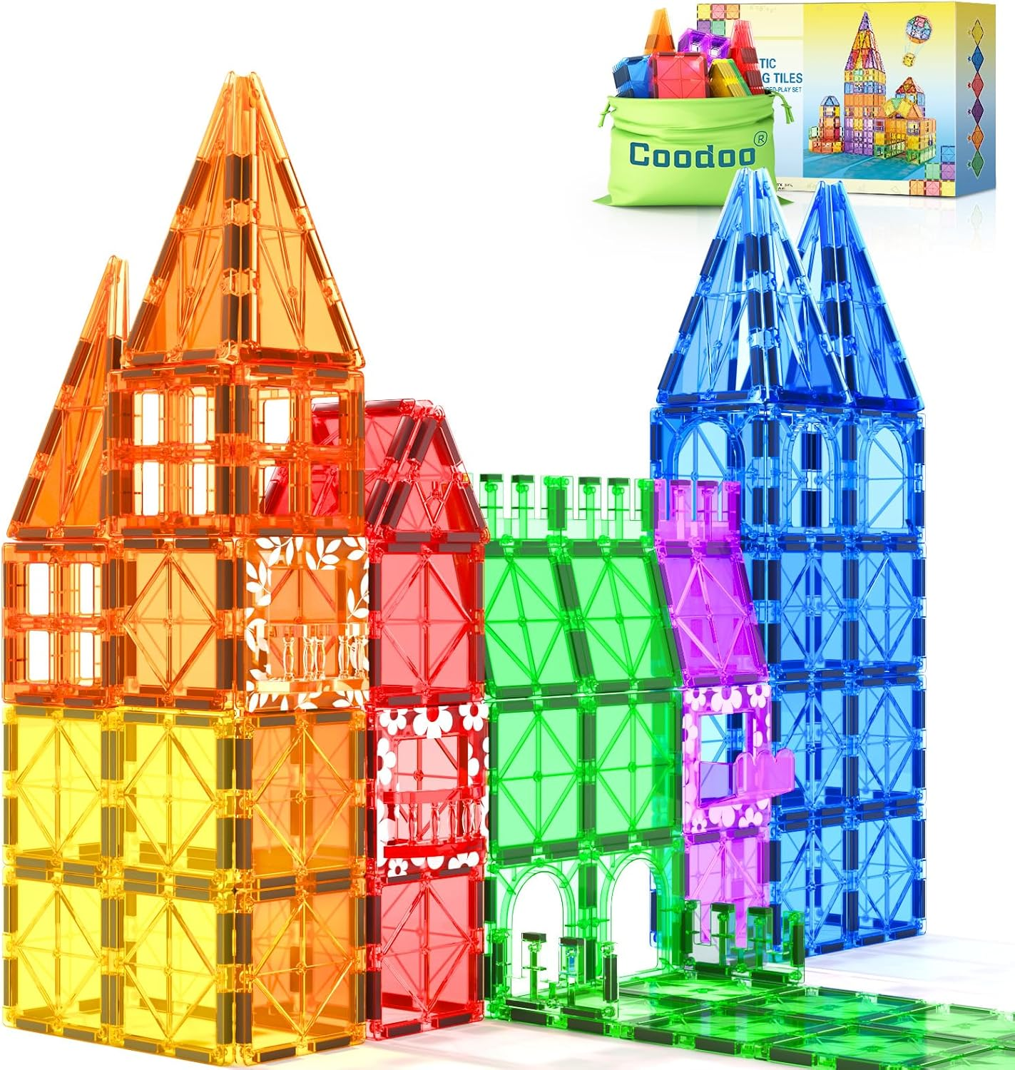60 PCS Magnetic Building Tiles Kids Toys STEM Magnetic Blocks Sensory Kids Games Magnet Building Blocks for Boys and Girls Aged 3+, Brain Development Preschool Kindergarten Toddler Toys image number 4