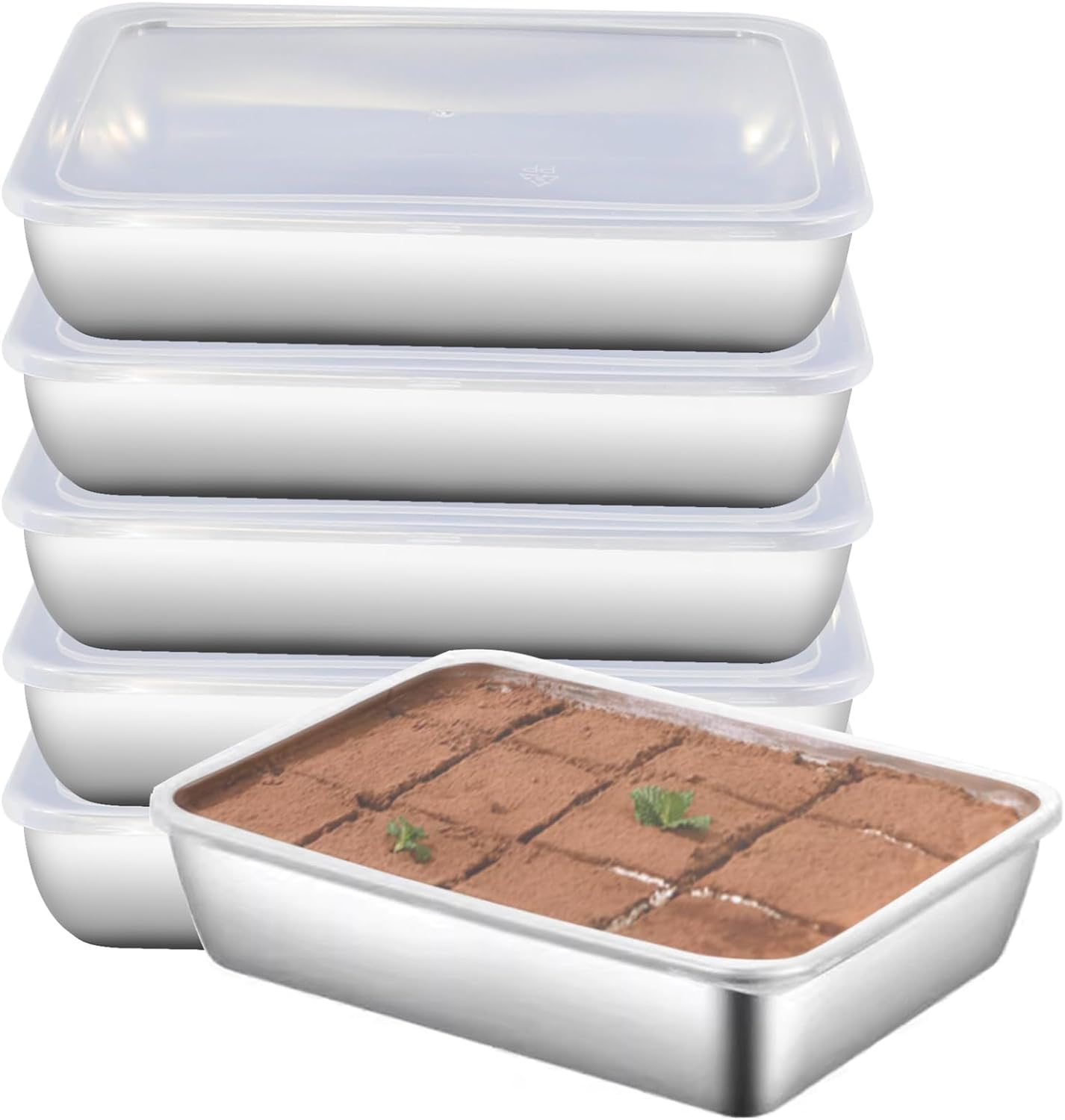 Set of 3,Stainless Steel Rectangle Food Storage Box Container- Leak Plastic Lid Dishwasher Safe - Plastic Free -Clear Lid (3) image number 6