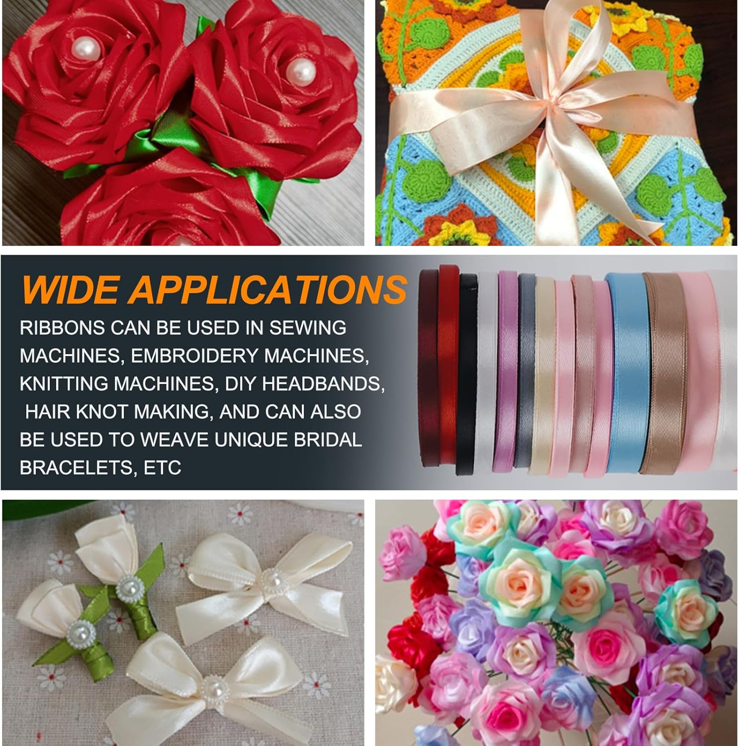 10 Rolls Satin Ribbon Assortment Kit 10 Solid Colors 3/5 Inch X 24.6 Yards Double Face Fabric Satin Ribbon Gift Wrapping Ribbon for Gift Wrapping Bow Making Decor Crafts (1.5Cm X 22.5M) - 20Mm X 22.5M Rainbow image number 5