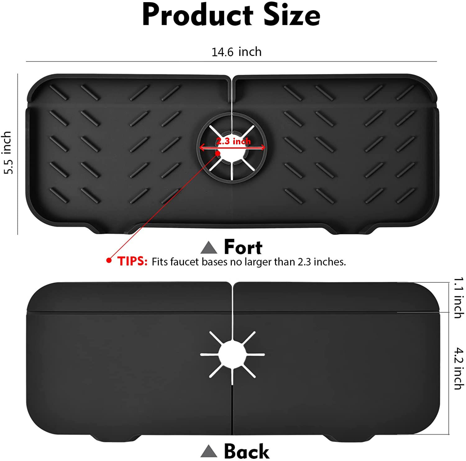 Silicone Faucet Mat for Kitchen, Sink Splash Guard, Bathroom Faucet Water Catcher Mat, Sink Draining Pad behind Faucet, VENMATE Keep Drying Kitchen Accessories (2PCSBLACK) image number 4