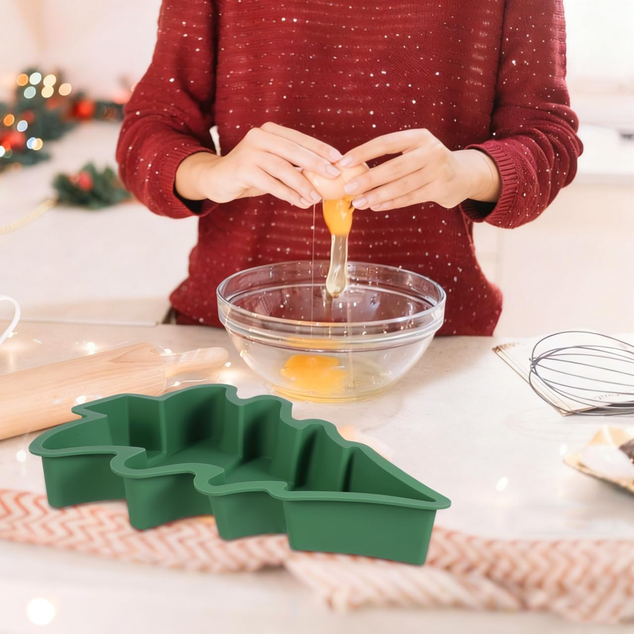 Operitacx Christmas Tree Silicone Baking Mould Pan Kitchen Bakeware Tools for Chocolate Cake, Ice, Baking Cake, Pudding, Muffins image number 2
