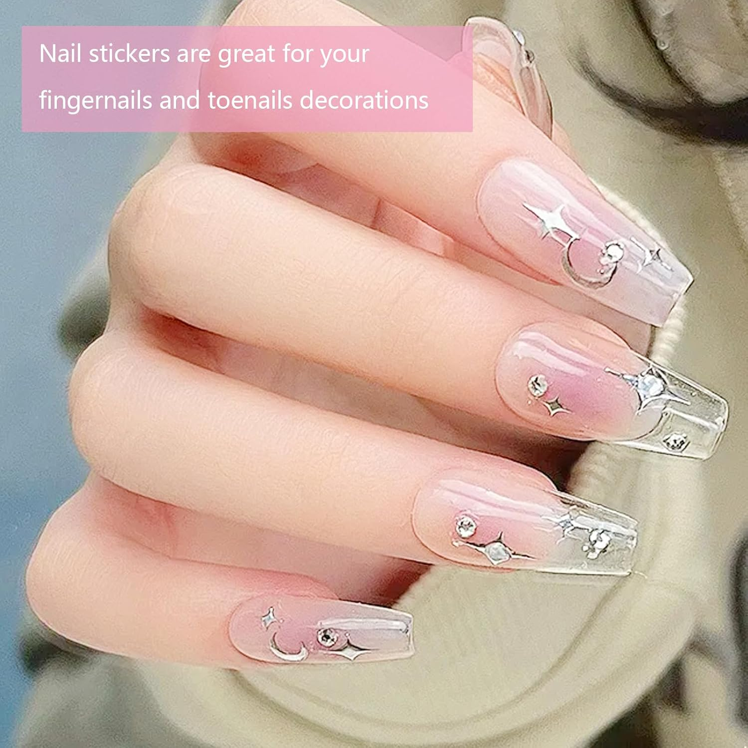 10PCS Nail Art Stickers Aurora Nail Sticker 3D Self Adhesive Holographic Laser Heart Star Moon Flower Butterfly Flame Smiley Rose Glitter Nail Stickers Nails Sticker &Decals for DIY Nail Design Nail image number 2
